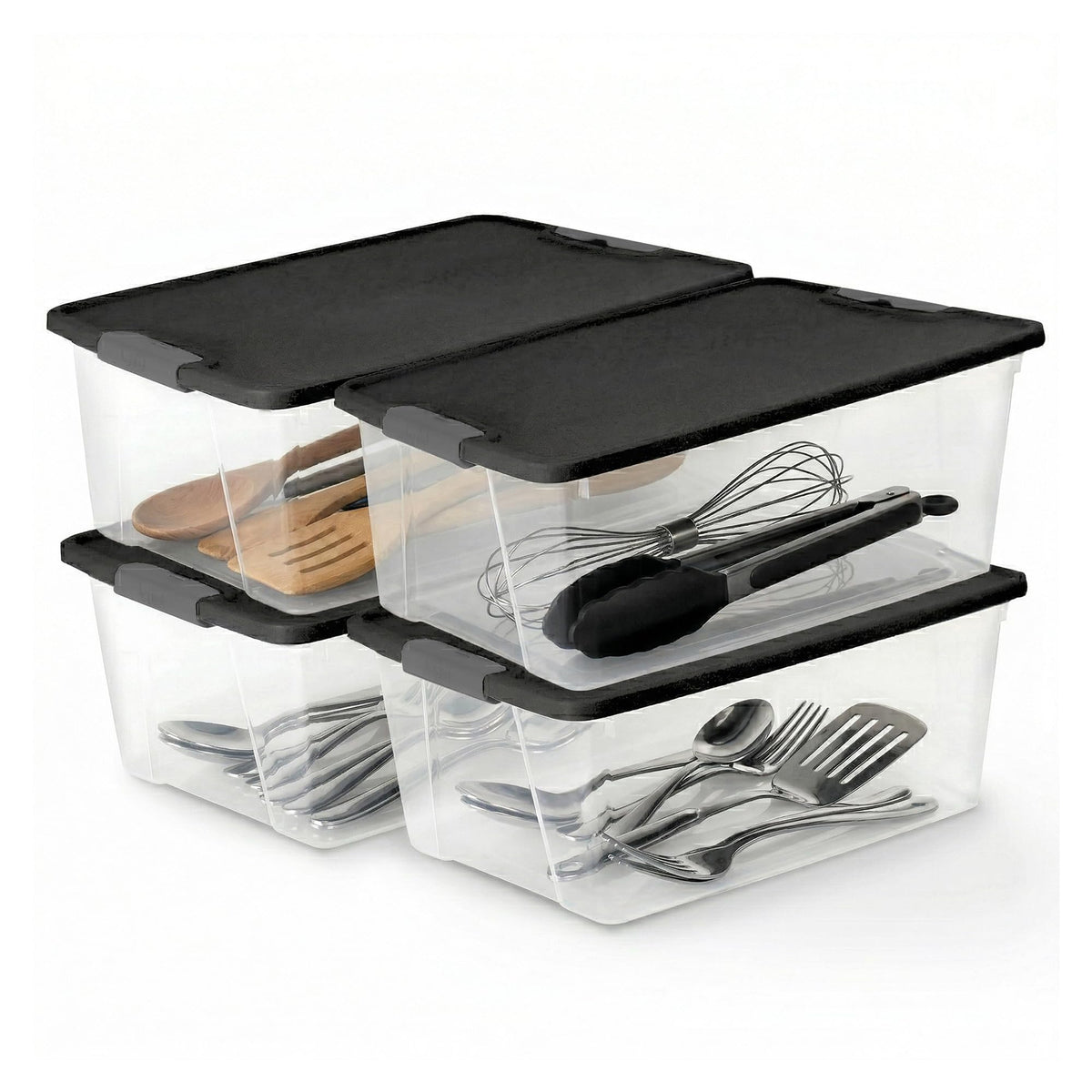Homz 15-Quart Clear Plastic Stackable Storage Container Organizer Bin with Gray Snaplock Latching Lid for Home and Office Organization 4 Pack - image 1