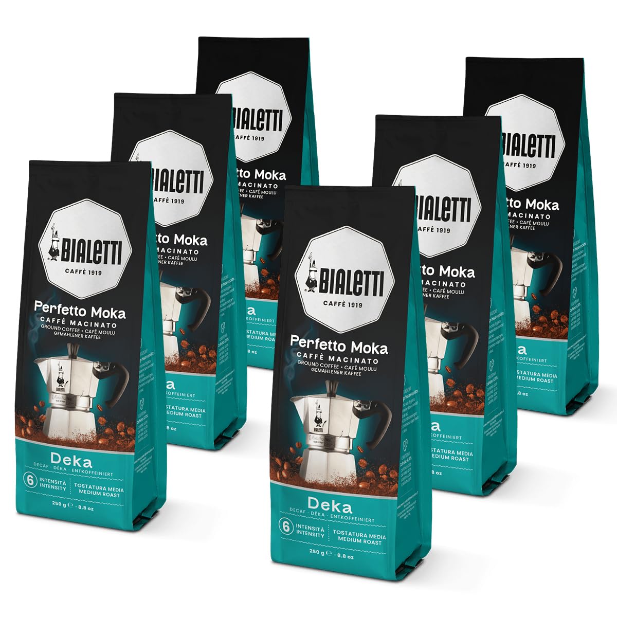 Bialetti Perfetto Moka Decaf Ground Coffee – Italian Roast, 250g