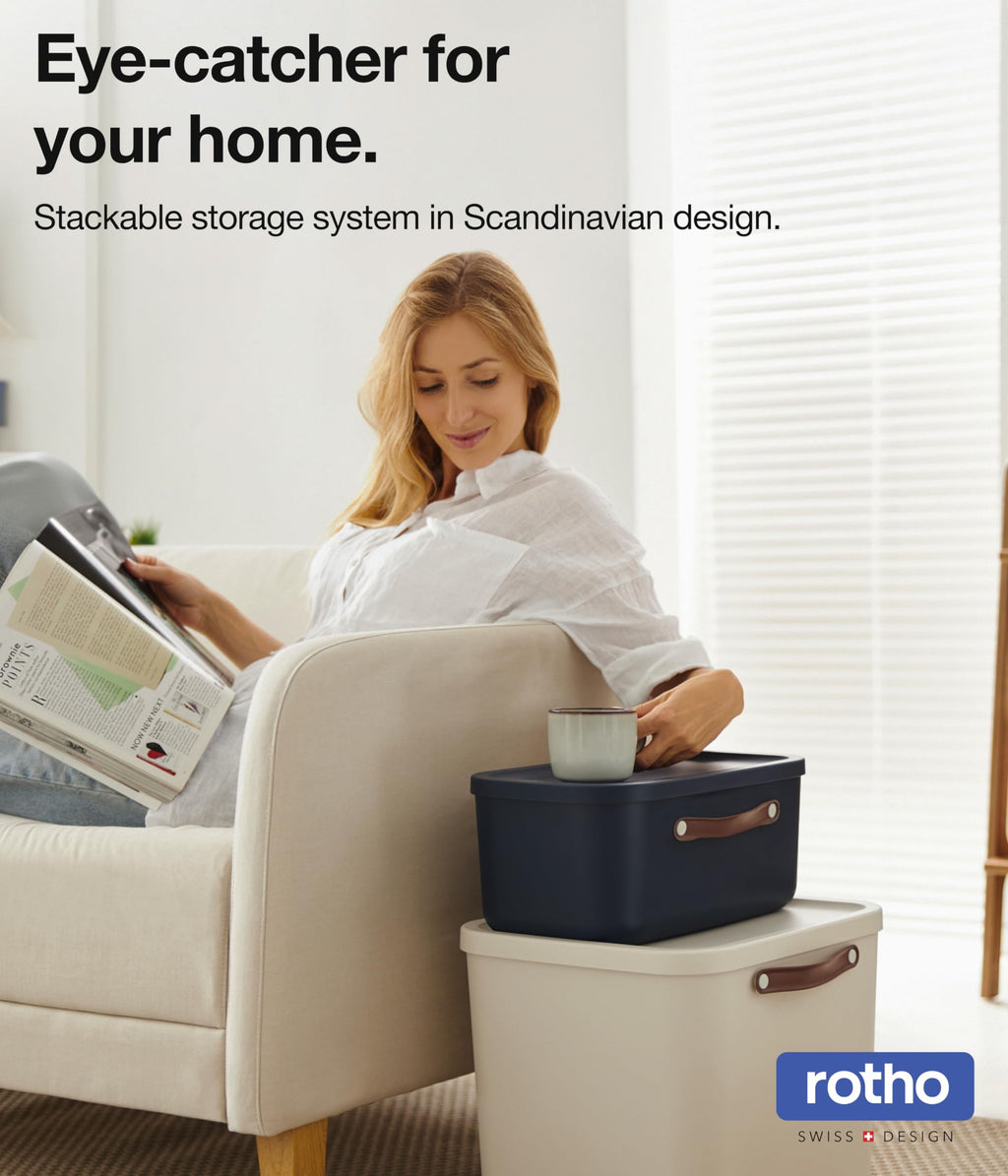 Rotho Maloja 12l Storage Box with Lid and Handle, Recycled Plastic Bin - image 2