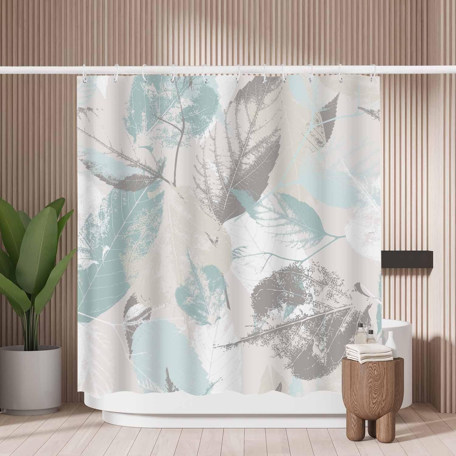 Woutay Abstract Leaves Shower Curtain – Mold Resistant Polyester Fabric