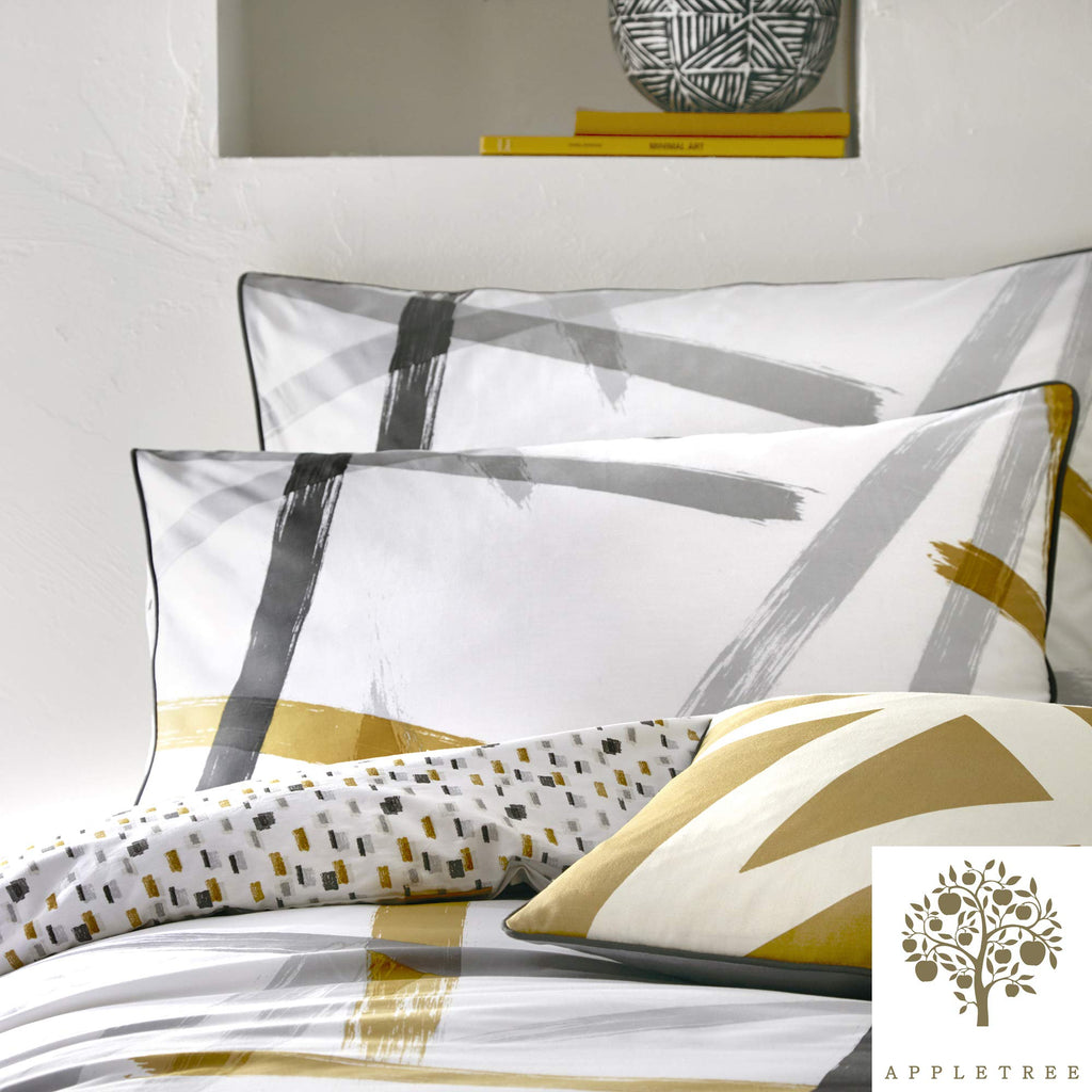 Appletree Leda-100 King Duvet Cover Set | 100% Cotton Grey & Ochre