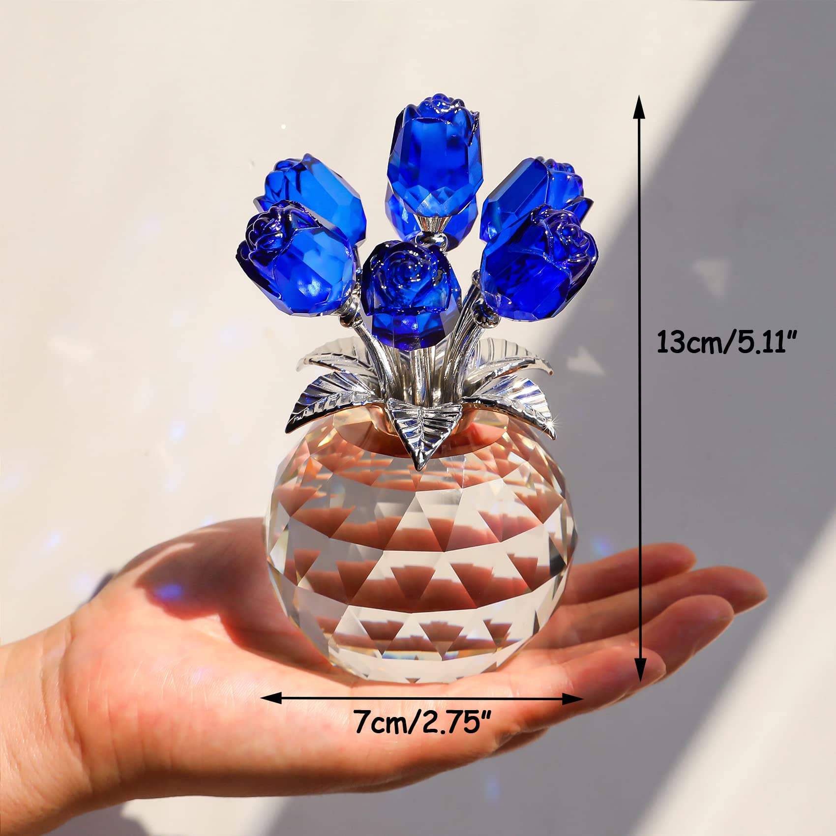 Crystal Blue Rose Bouquet Figurine | K9 Glass Floral Ornament