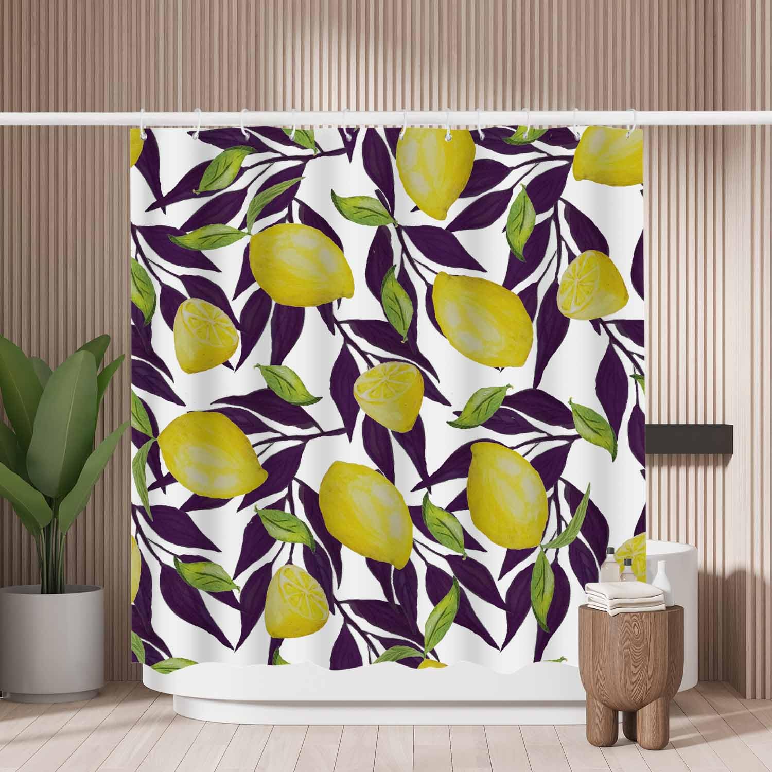 Woutay Lemon Print Shower Curtain – Mold Resistant Waterproof Polyester