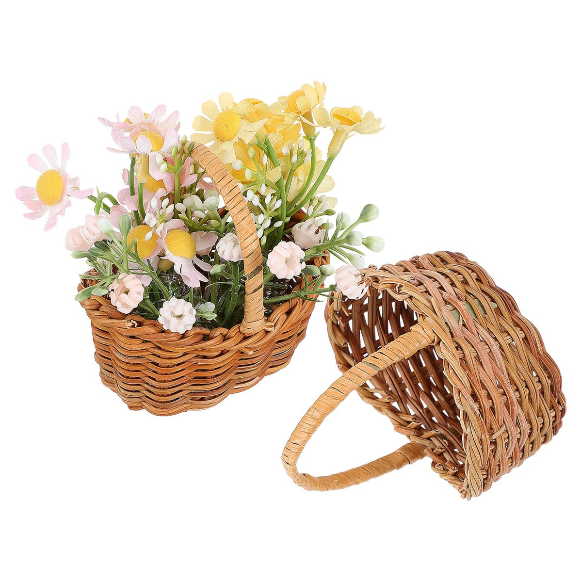 UKCOCO 2pcs Miniature Woven with Handles Small Farmhouse Storage Basket for Weddings Parties and Home Decor Rustic Flower Arrangement - image 1
