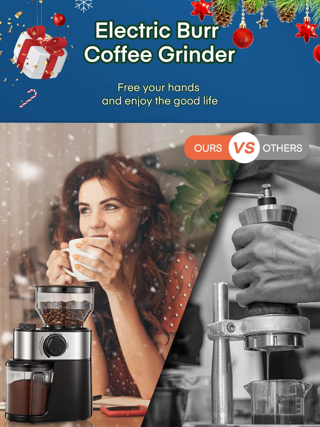 FOHERE Electric Burr Coffee Grinder – 18 Settings for Drip & French Press