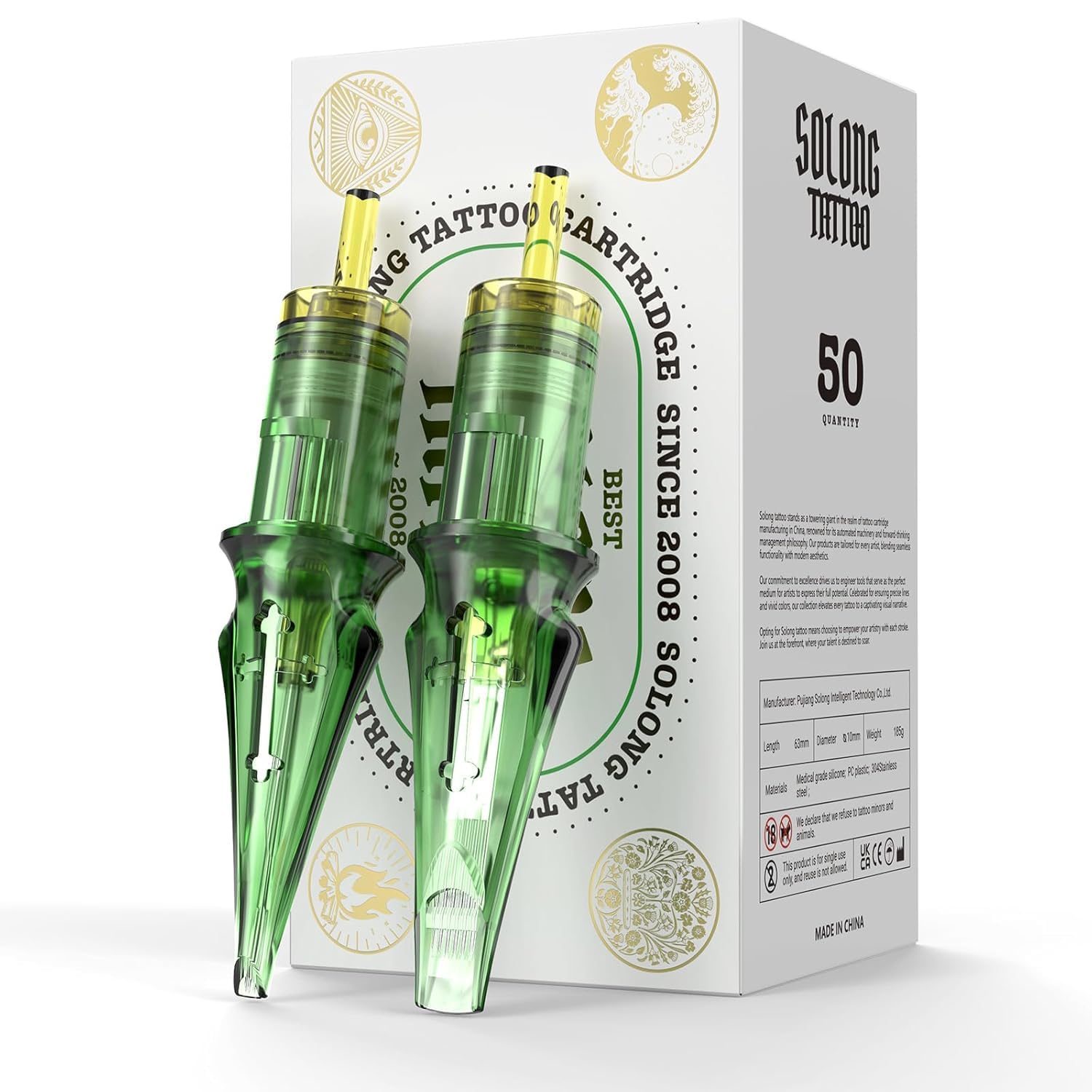 Solong Pro Tattoo Cartridge Needles | 50Pcs Mixed Round Liners
