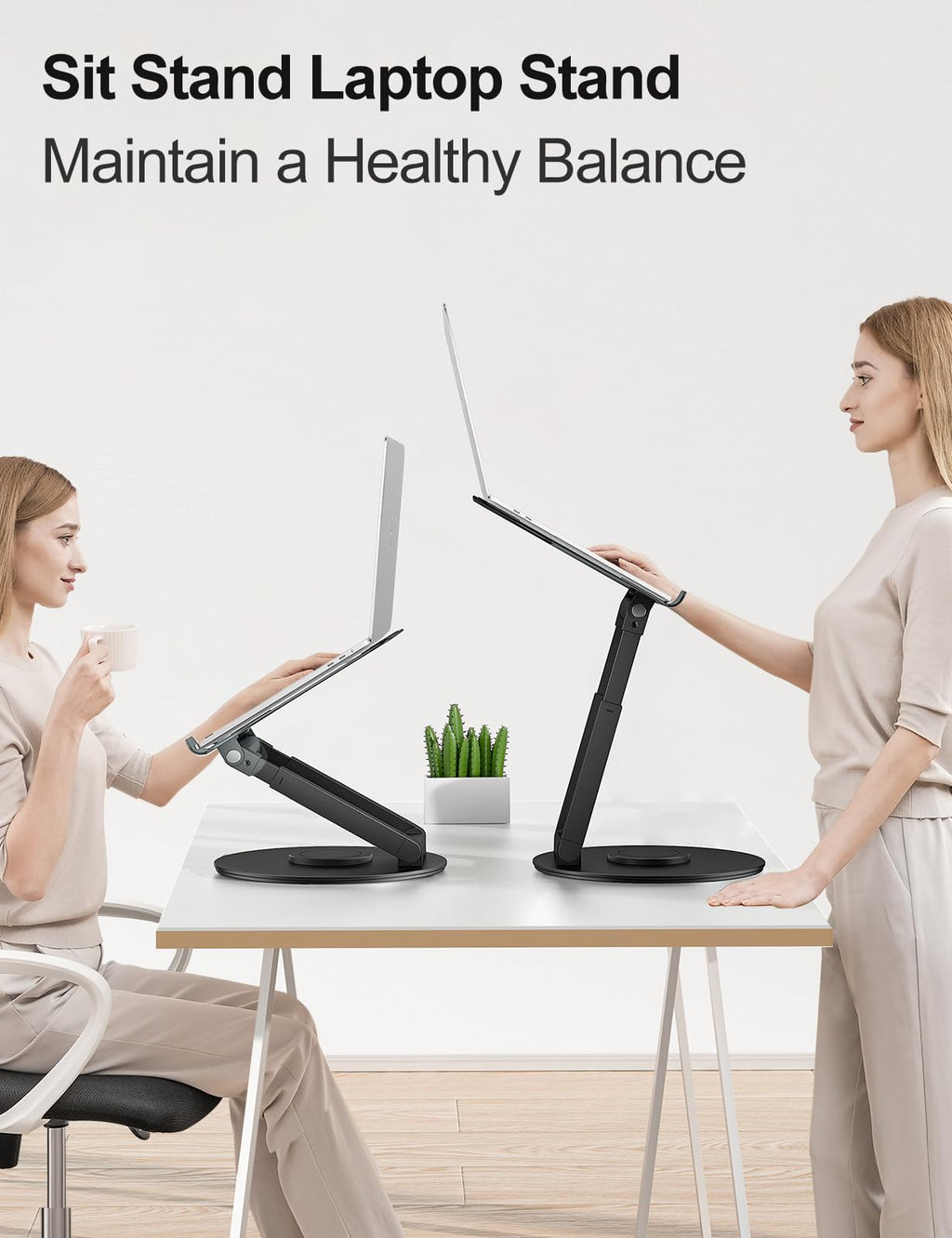 Tounee Telescopic Laptop Stand | 360 Swivel Sit-to-Stand Riser | Black