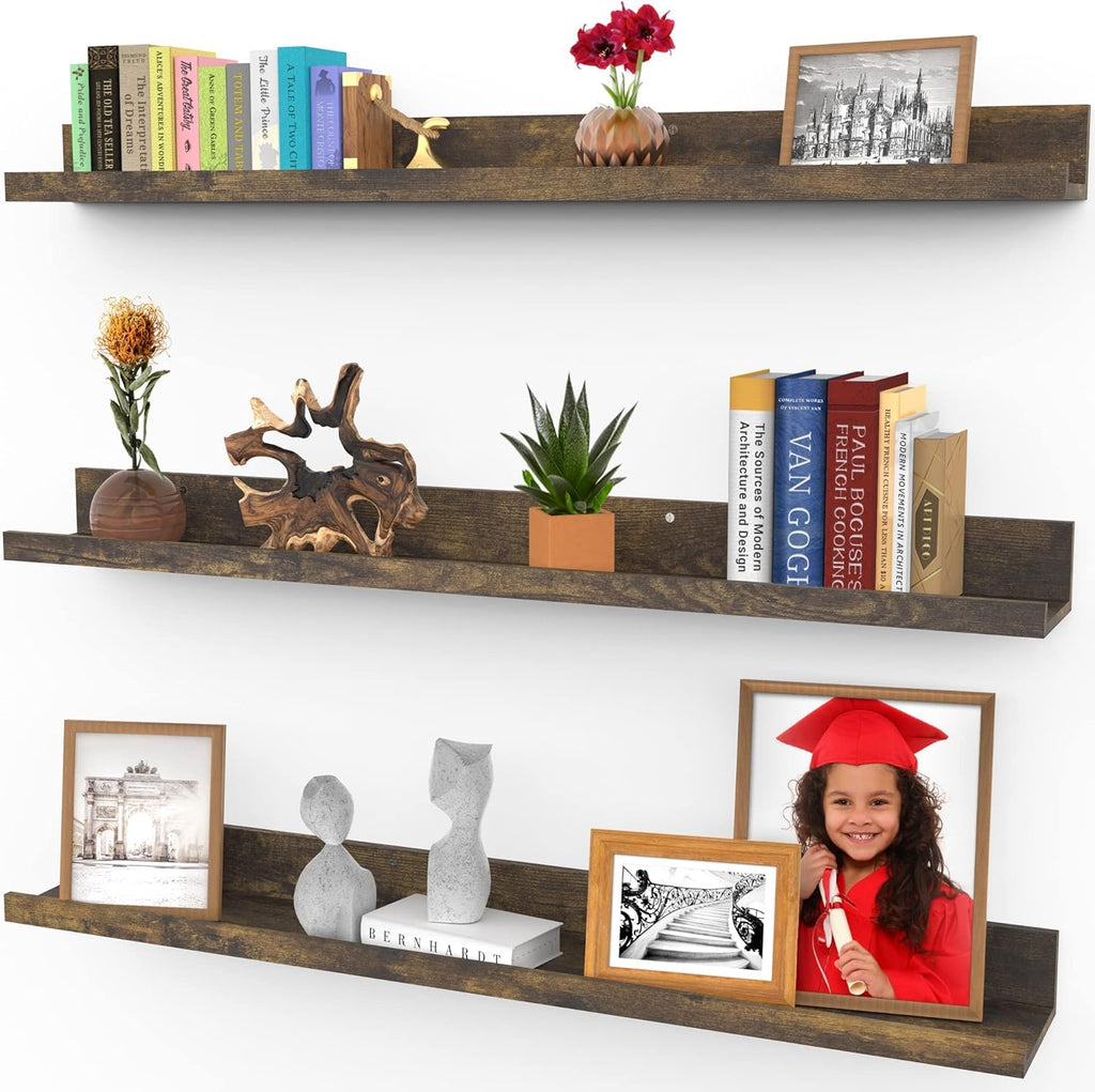 Icona Bay 36" Floating Shelves | Set of 3 Walnut Brown Modern Wall Ledges