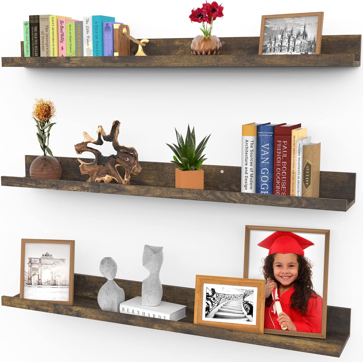 Icona Bay 36" Floating Shelves | Set of 3 Walnut Brown Modern Wall Ledges