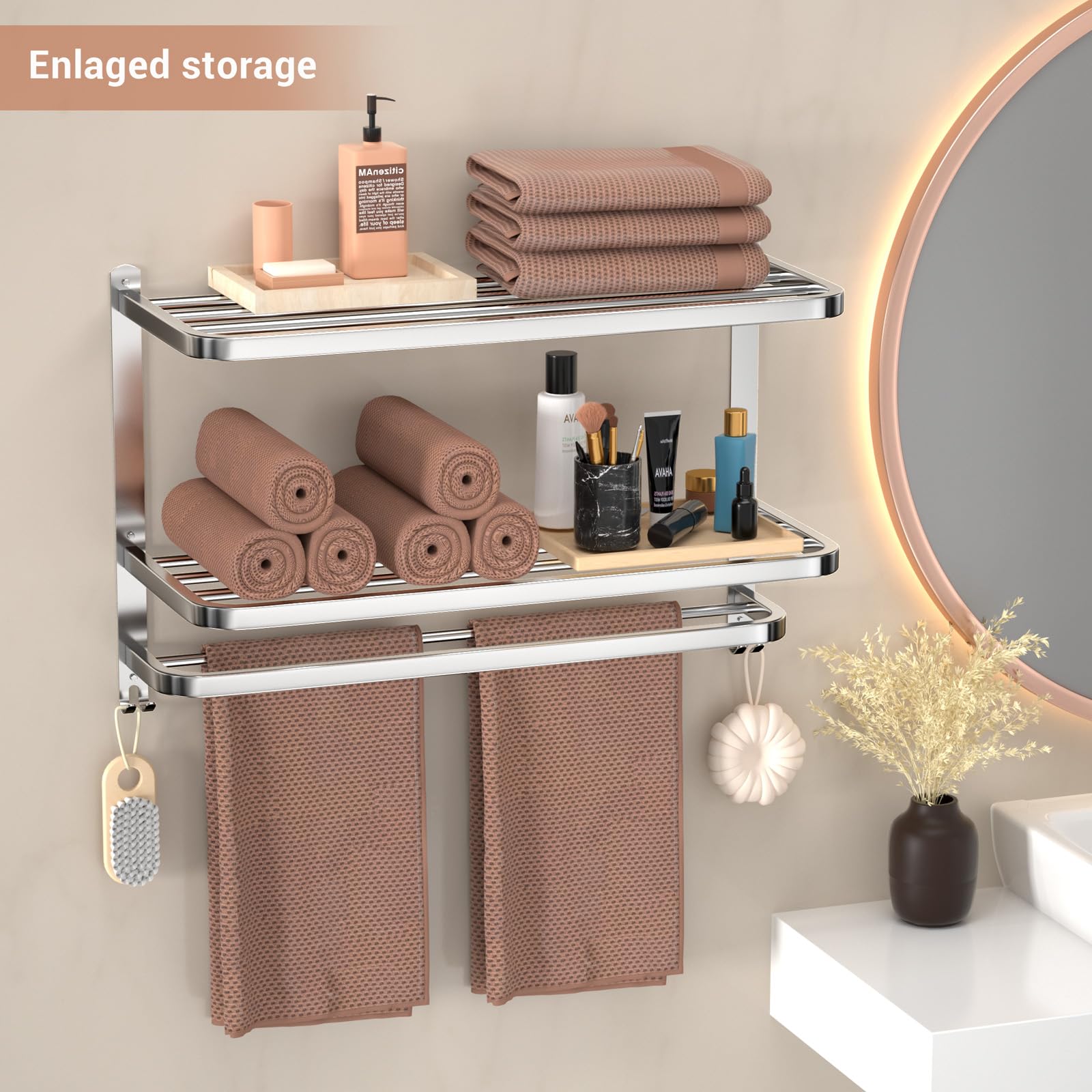 DDS-DUDES 3-Tier Stainless Steel Towel Rack – Wall Mounted Brushed Shelf