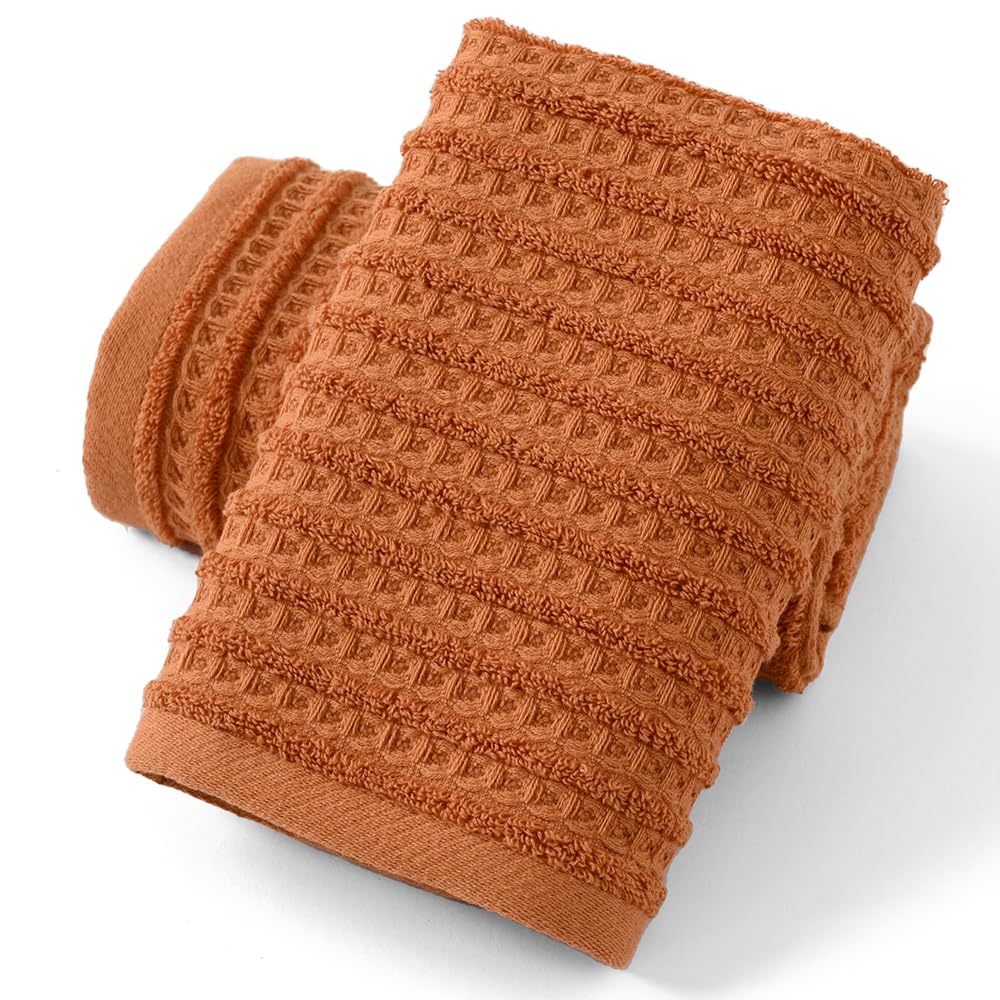 Sense Gnosis 100% Cotton Waffle Hand Towels - Coral Orange, 2 Pack