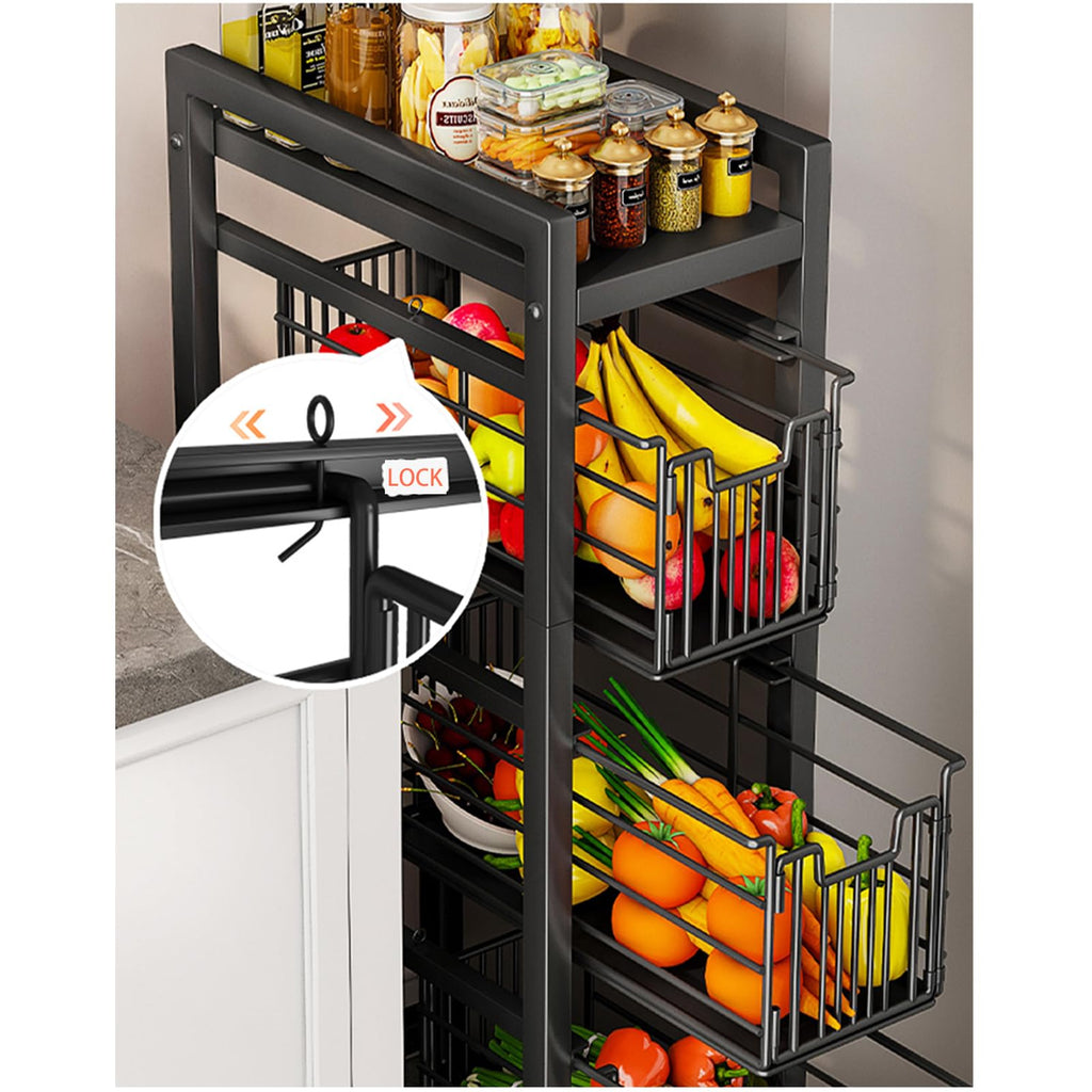 4-Tier Pull-Out Storage Organizer Rolling Utility Cart - Universal Metal Craft Shelf Trolley for Home Kitchen Bathroom Bedroom Office Classroom - image 3