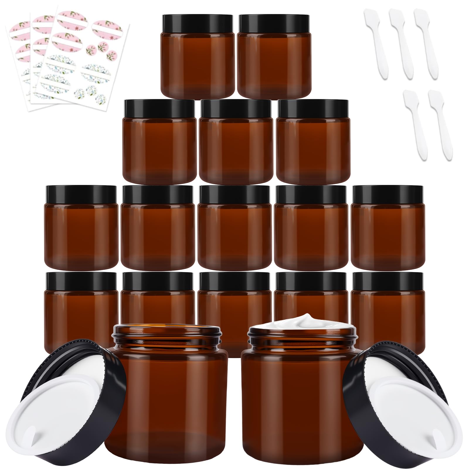 Amber Glass Cosmetic Jars - 4oz Refillable Containers, 15 Pack