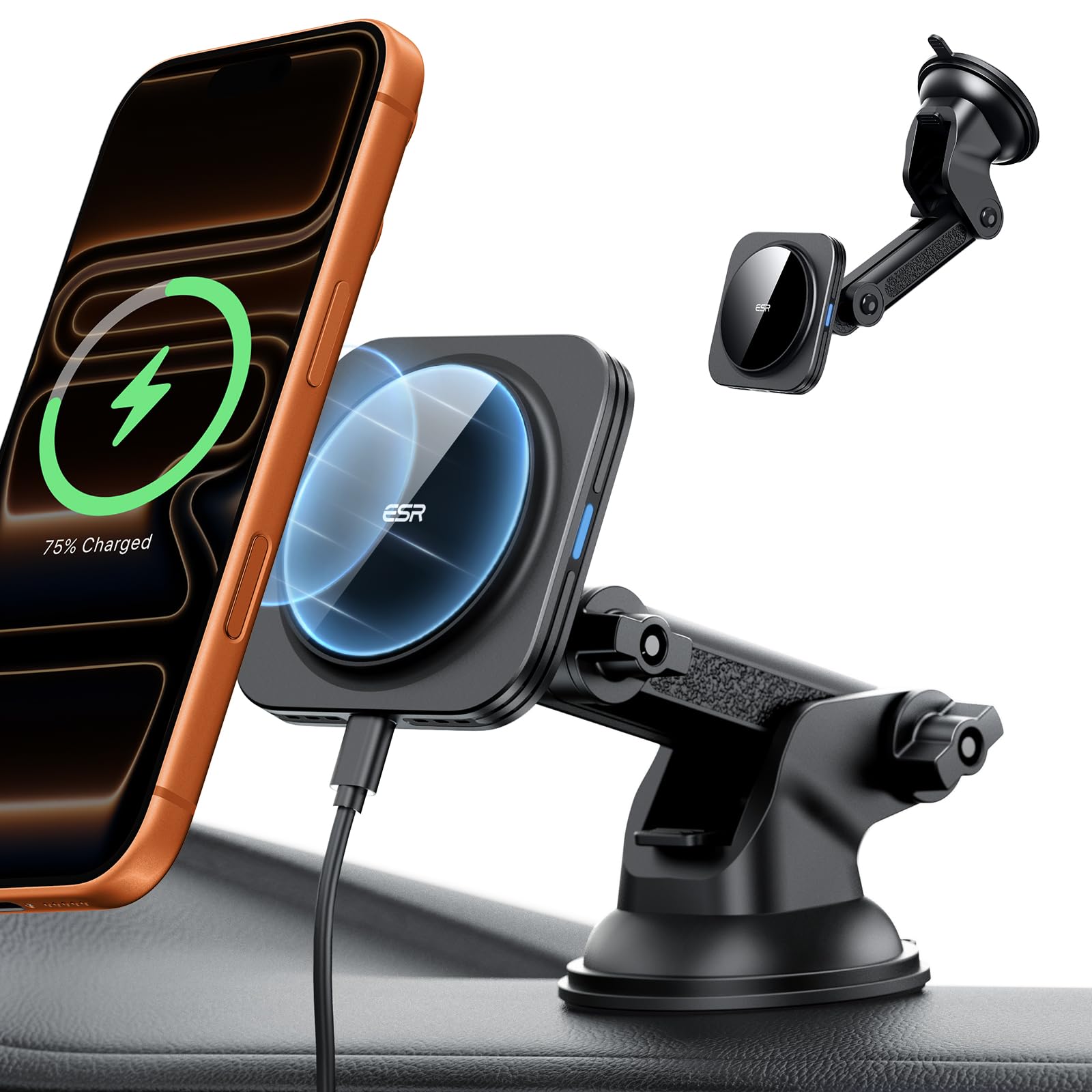 ESR 15W MagSafe Car Mount Charger – Magnetic Dashboard & Windshield Holder
