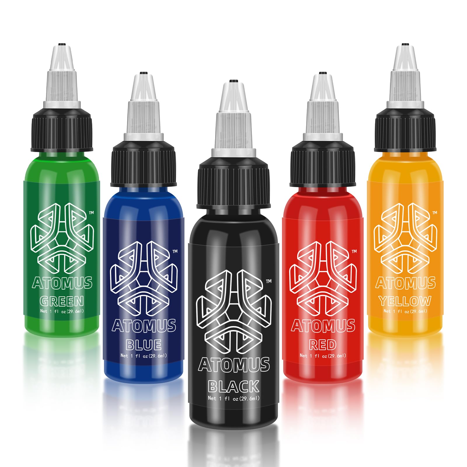 ATOMUS Tattoo Ink Set | 5 Colors Natural Plant Pigment for Body Art | 1oz