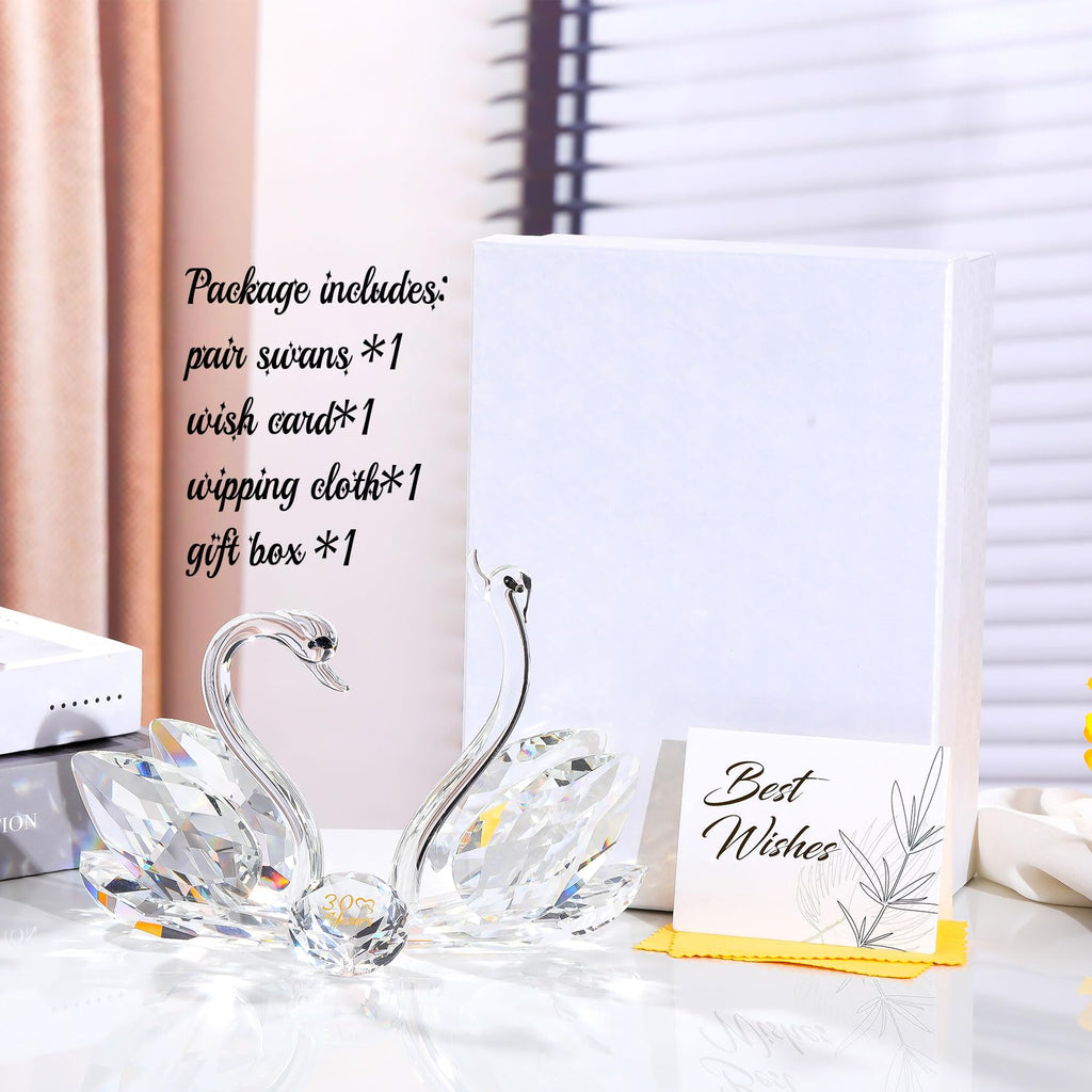 Jolof Store Crystal Swan Figurines | 30th Wedding Anniversary Glass Gift