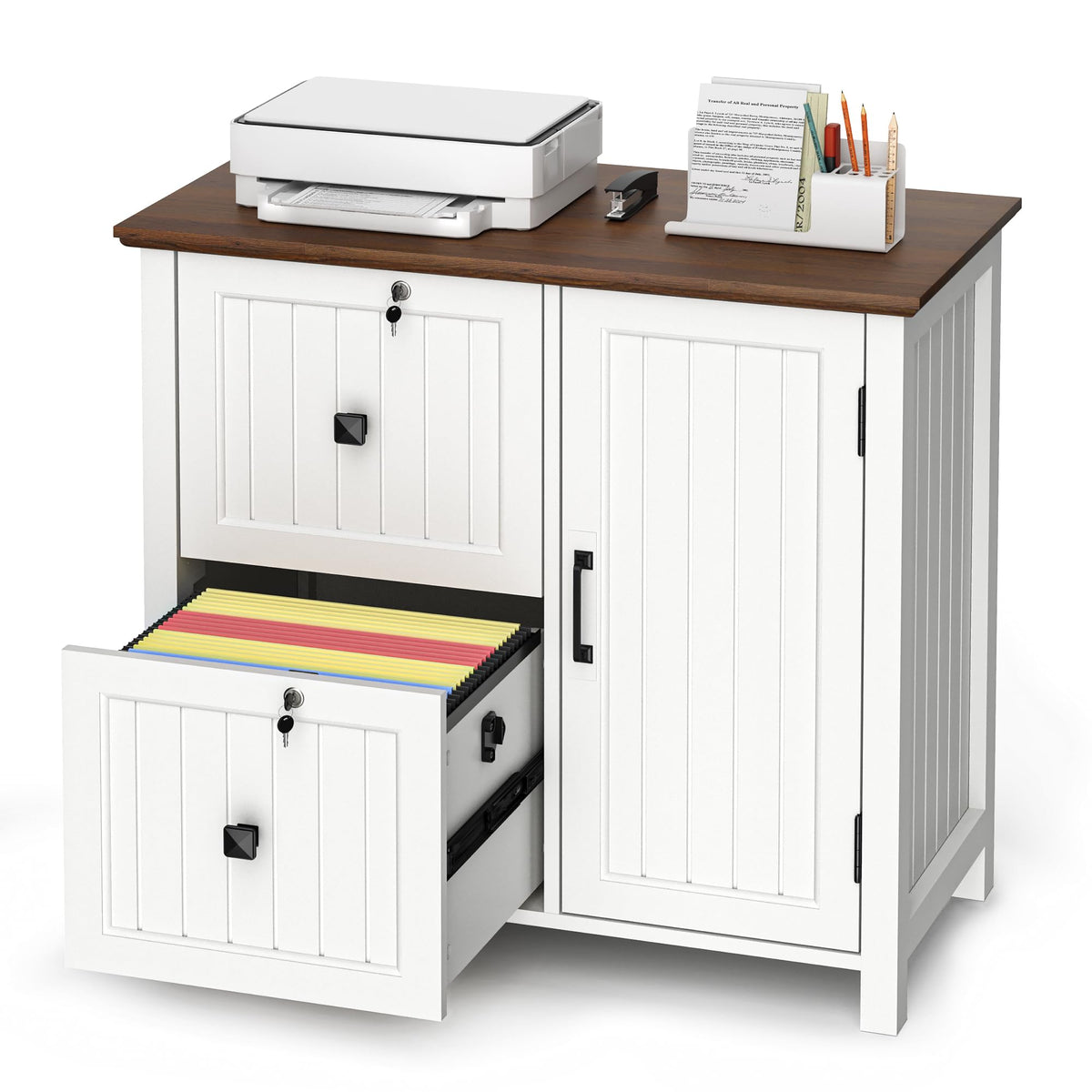 Pamapic File Cabinet, Wooden Filing Cabinet with 2 Lockable Drawers, Under Desk drawers for Letter/A4 Size - image 1