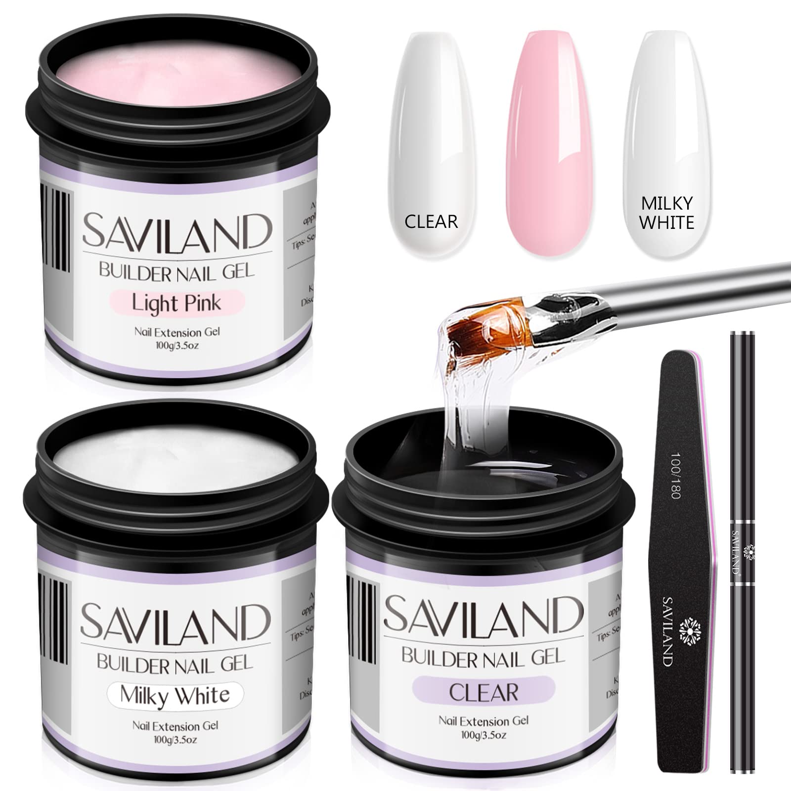 Saviland Builder Nail Gel Kit - 3pc Hard Gel for Extensions & Repair