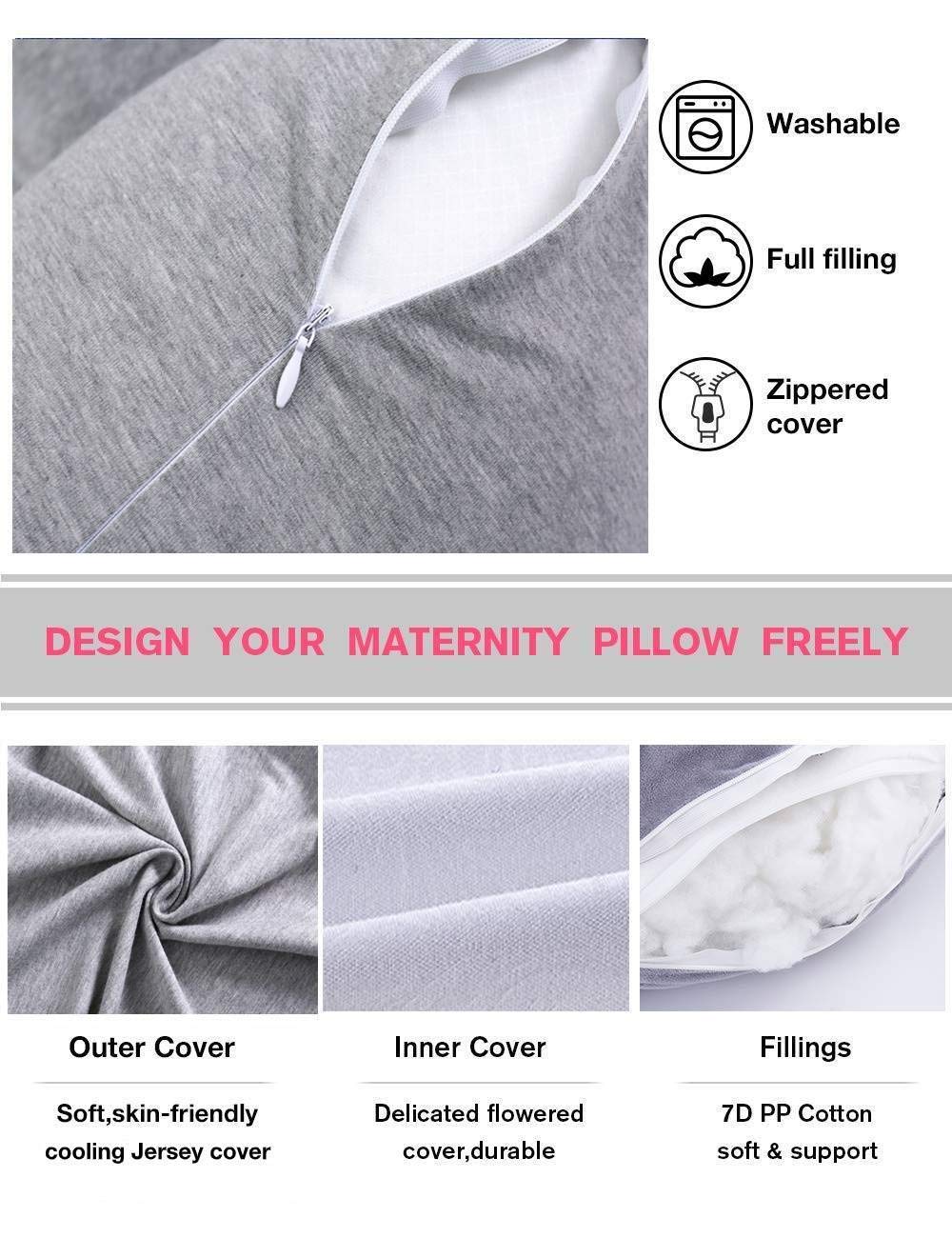 AS AWESLING U-Shaped Pregnancy Pillow - Full Body Maternity Support, Grey