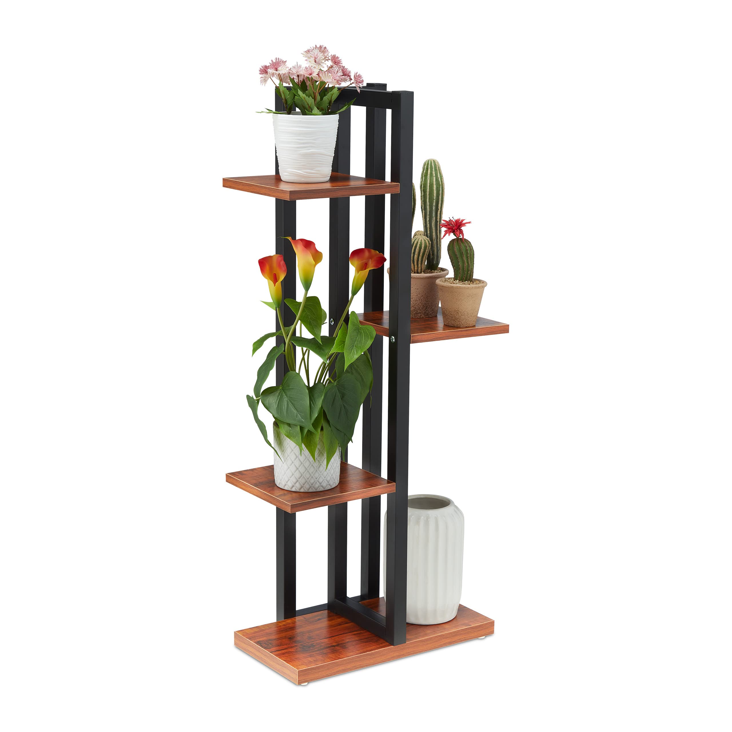 Relaxdays 4-Tier Metal Flower Stand | Indoor Plant Rack in Dark Brown