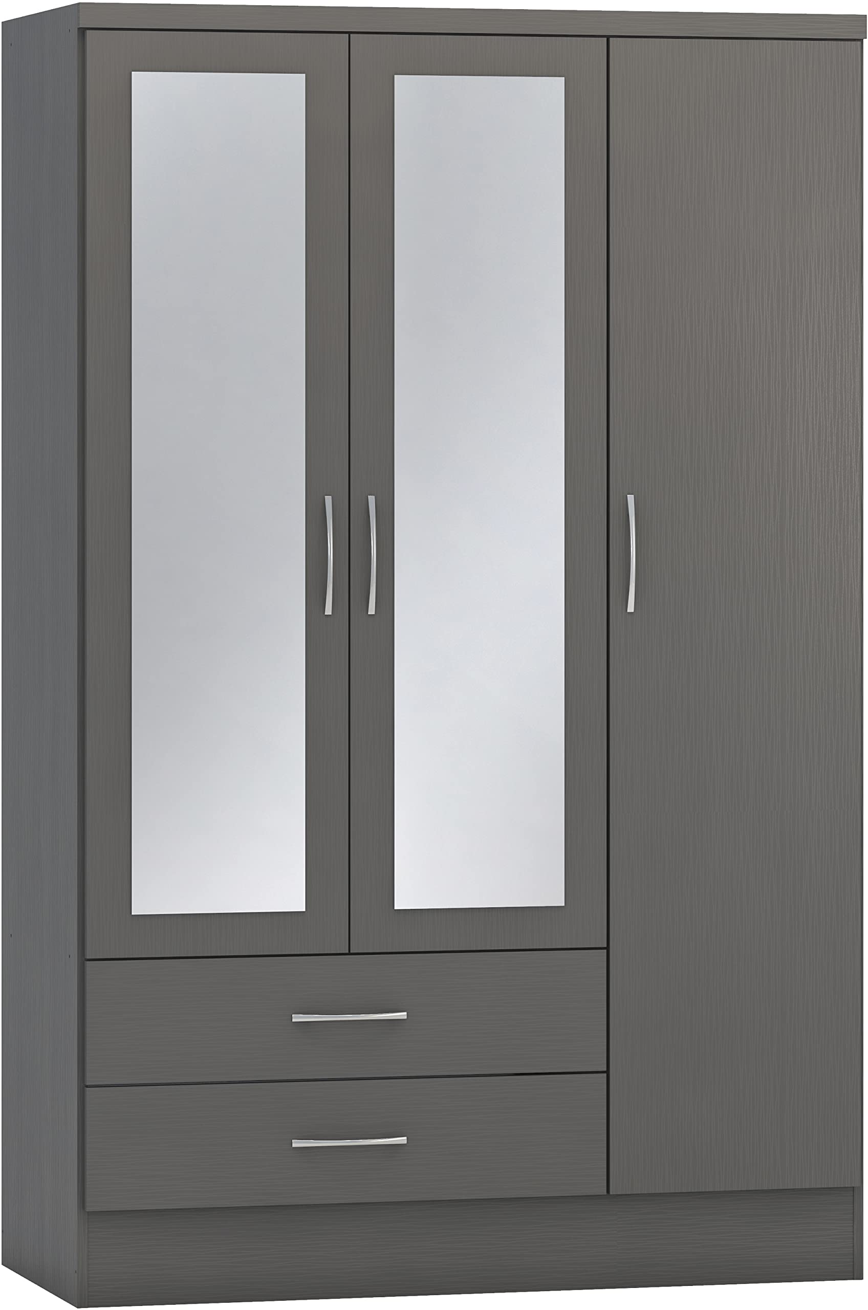 Seconique Nevada 3 Door 2 Drawer Wardrobe - 3D Effect Grey Finish