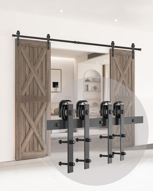 Jolof Store 10FT Sliding Barn Door Track Kit | J-Shape Double Door Hardware