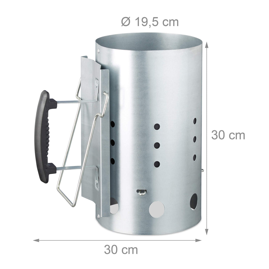 Relaxdays XL Charcoal Chimney Starter | Galvanized Steel BBQ Lighter