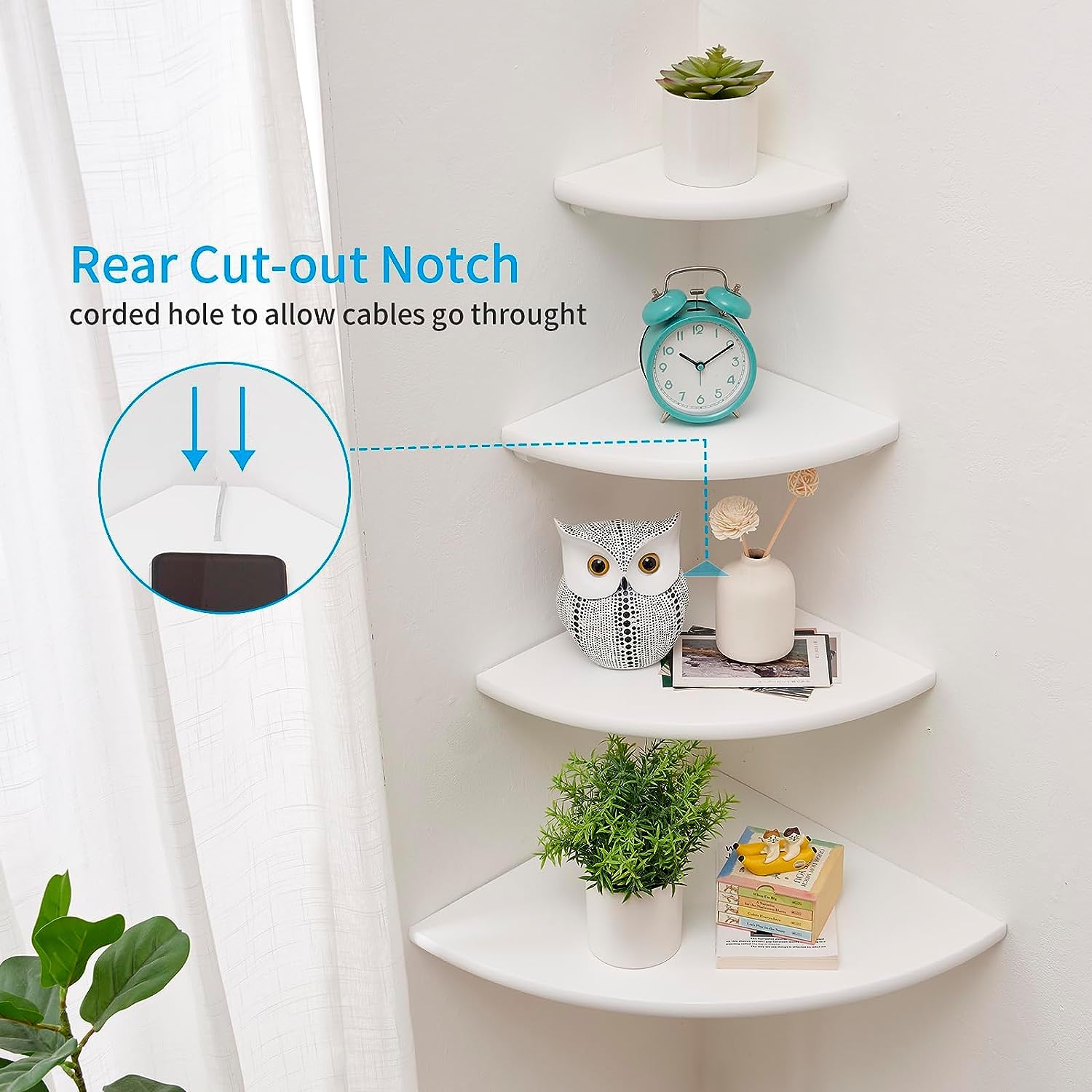 Gieanoo Solid Oak Wood Corner Floating Shelves | Set of 2 White 12-Inch