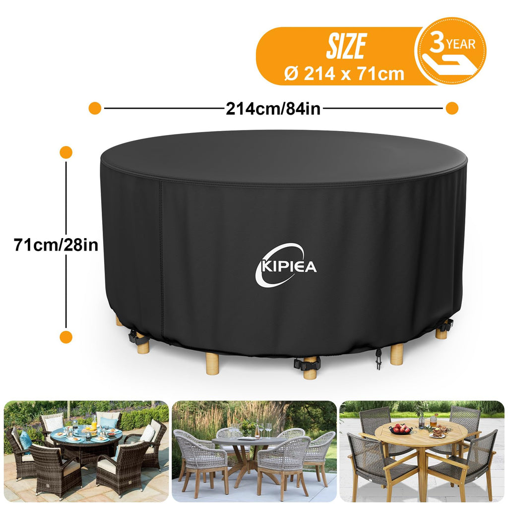 Kipiea Round Garden Furniture Cover | Heavy Duty 420D Oxford Fabric