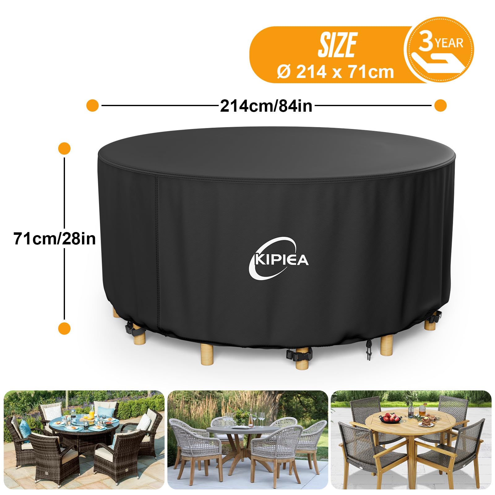 Kipiea Round Garden Furniture Cover | Heavy Duty 420D Oxford Fabric