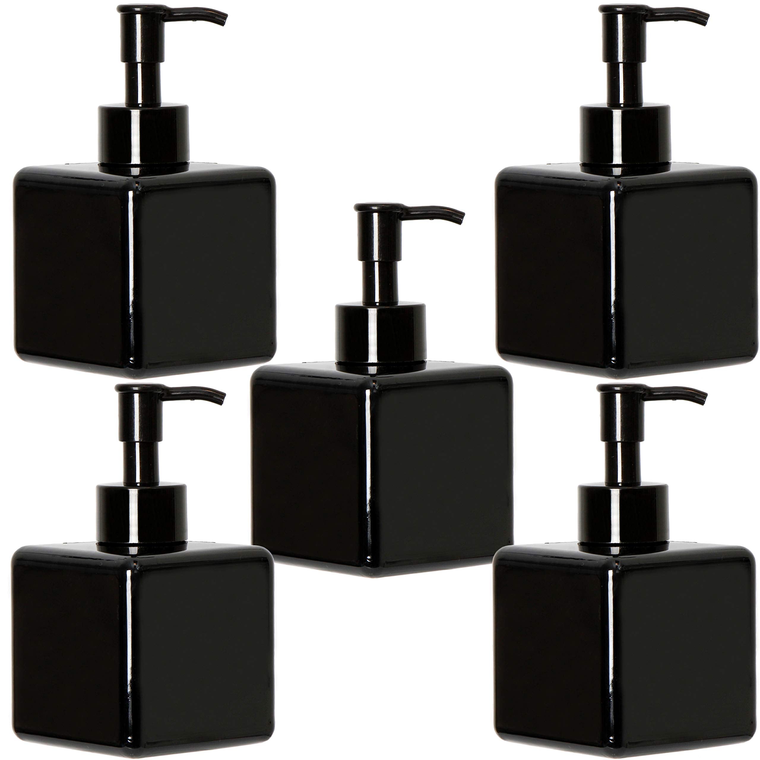Youngever 5 Pack Black Plastic Square Pump Bottles - 8oz Refillable
