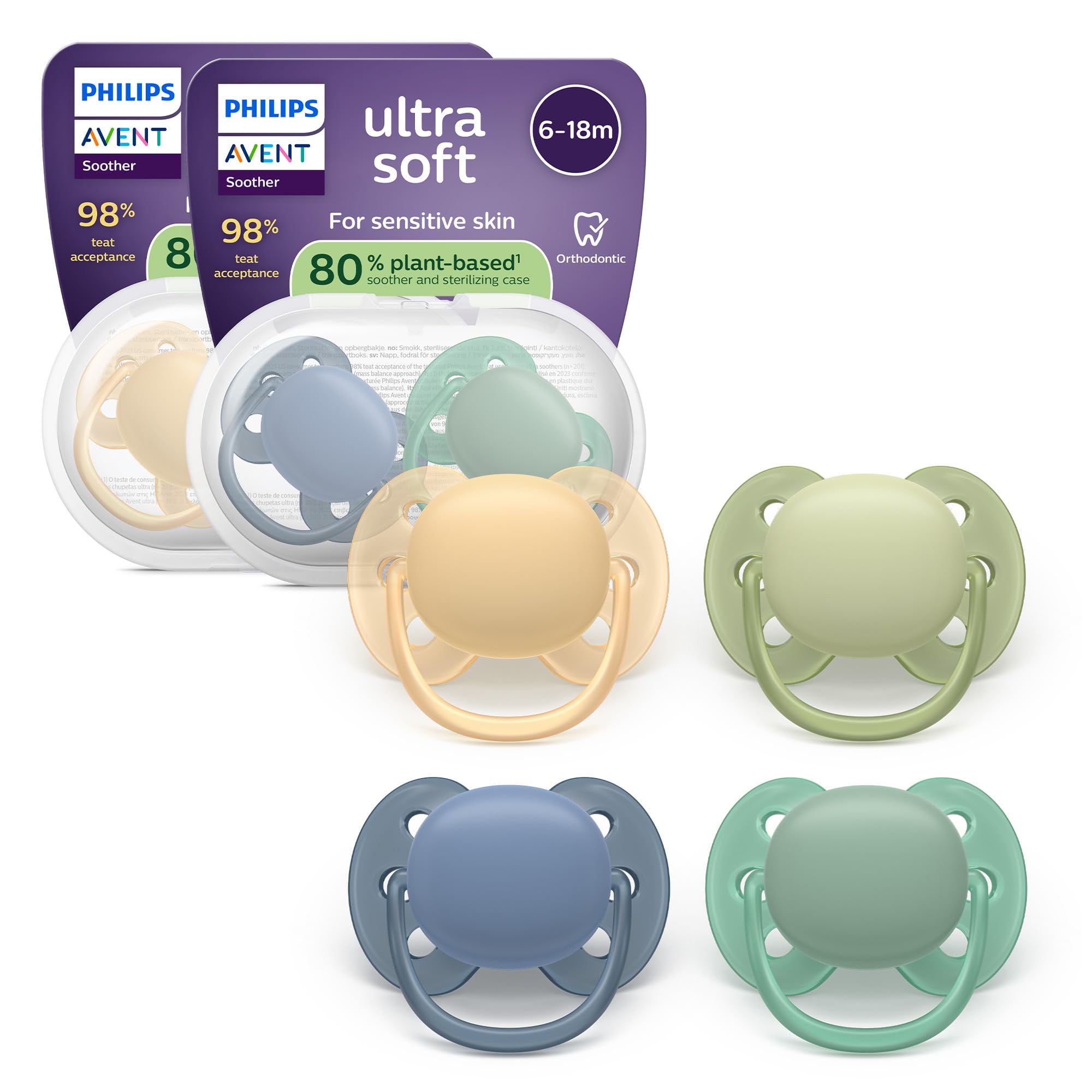 Philips Avent Ultra Soft Orthodontic Soothers | 6-18 Months | 2-Pack