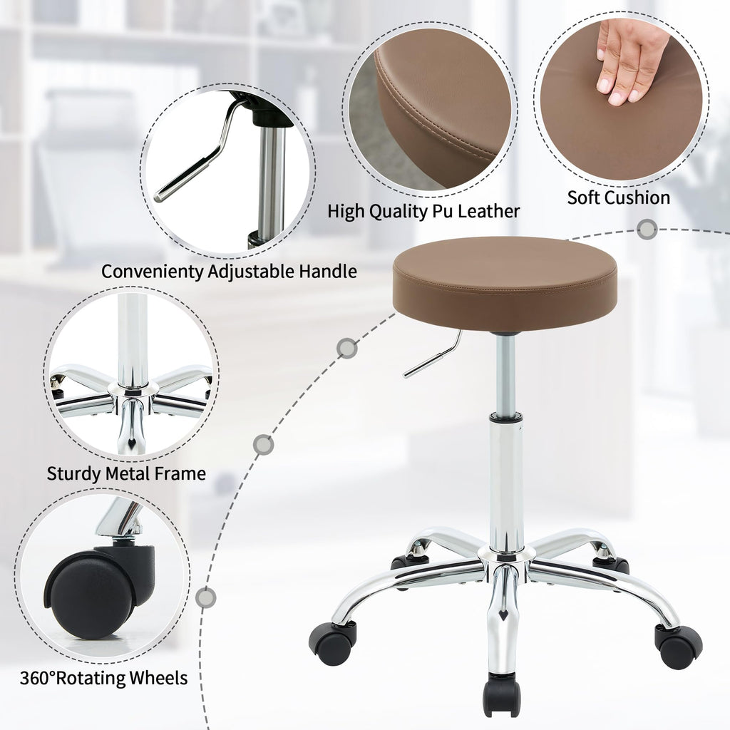 FIRAVOE Backless Rolling Office Stool, Adjustable Swivel Work Chair with Wheels, 49.5–67.6 cm Height - image 4