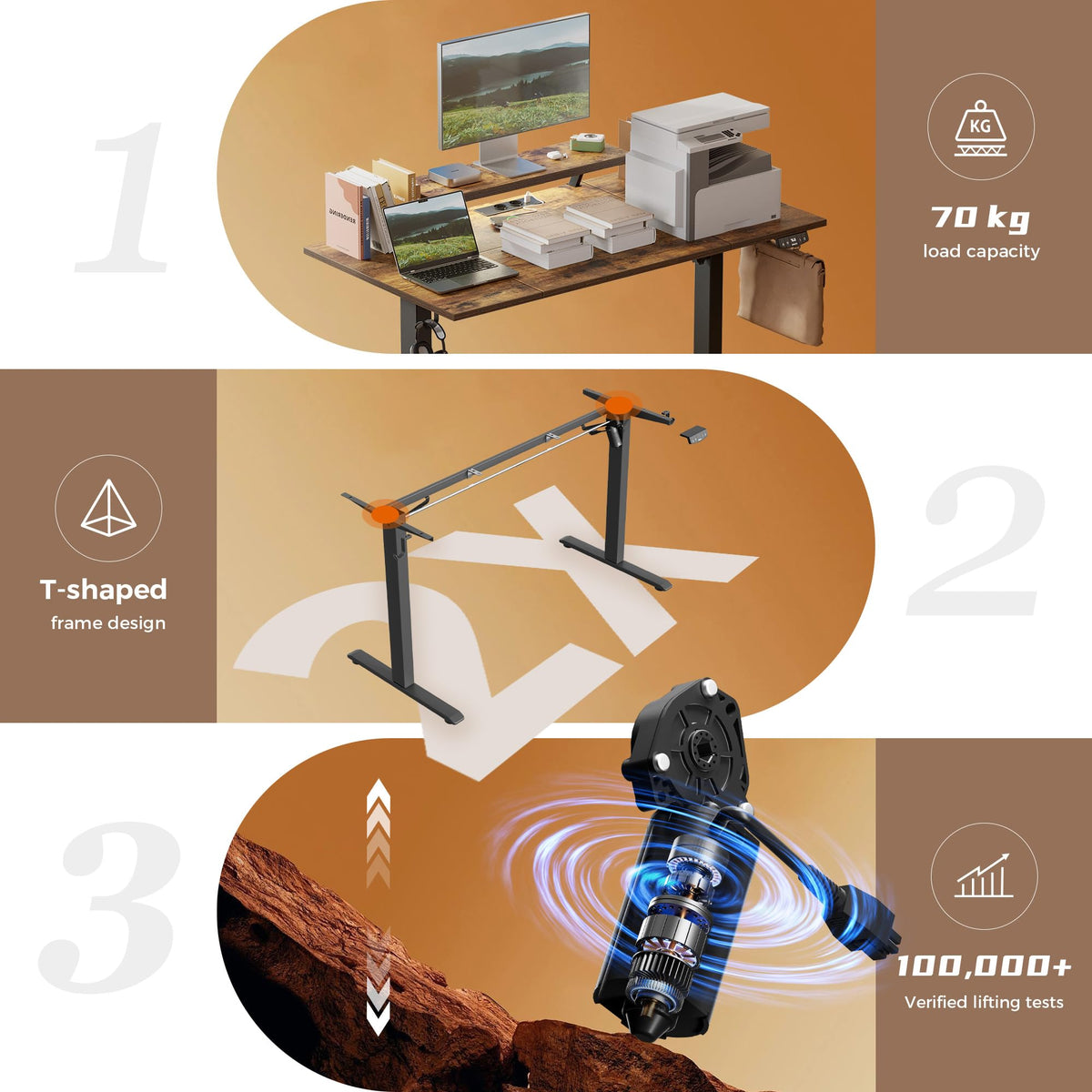 Klicelor Electric Standing Desk, Led & Plug, Movable Monitorstand, 160x80