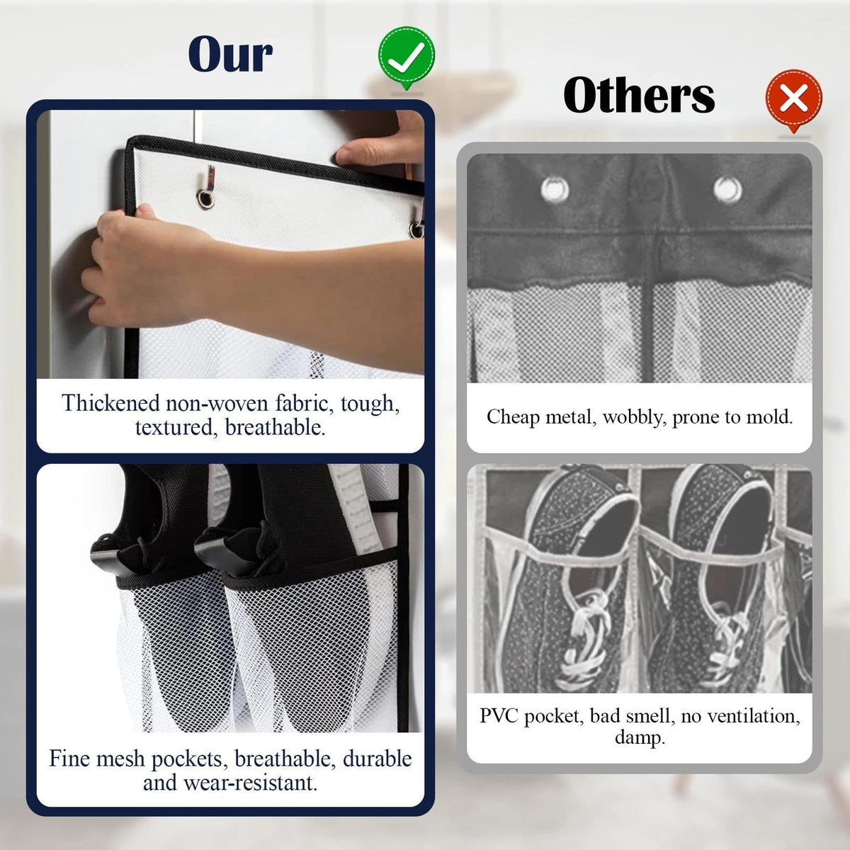 EVTHUR Over Door Shoe Storage Organiser 28 Large Mesh Pockets Hanging Shoe Rack Holder with 4 Hooks - image 5