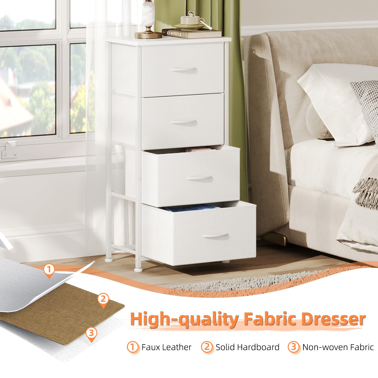 4-Drawer Tall Dresser – White Chest with Curved Edges