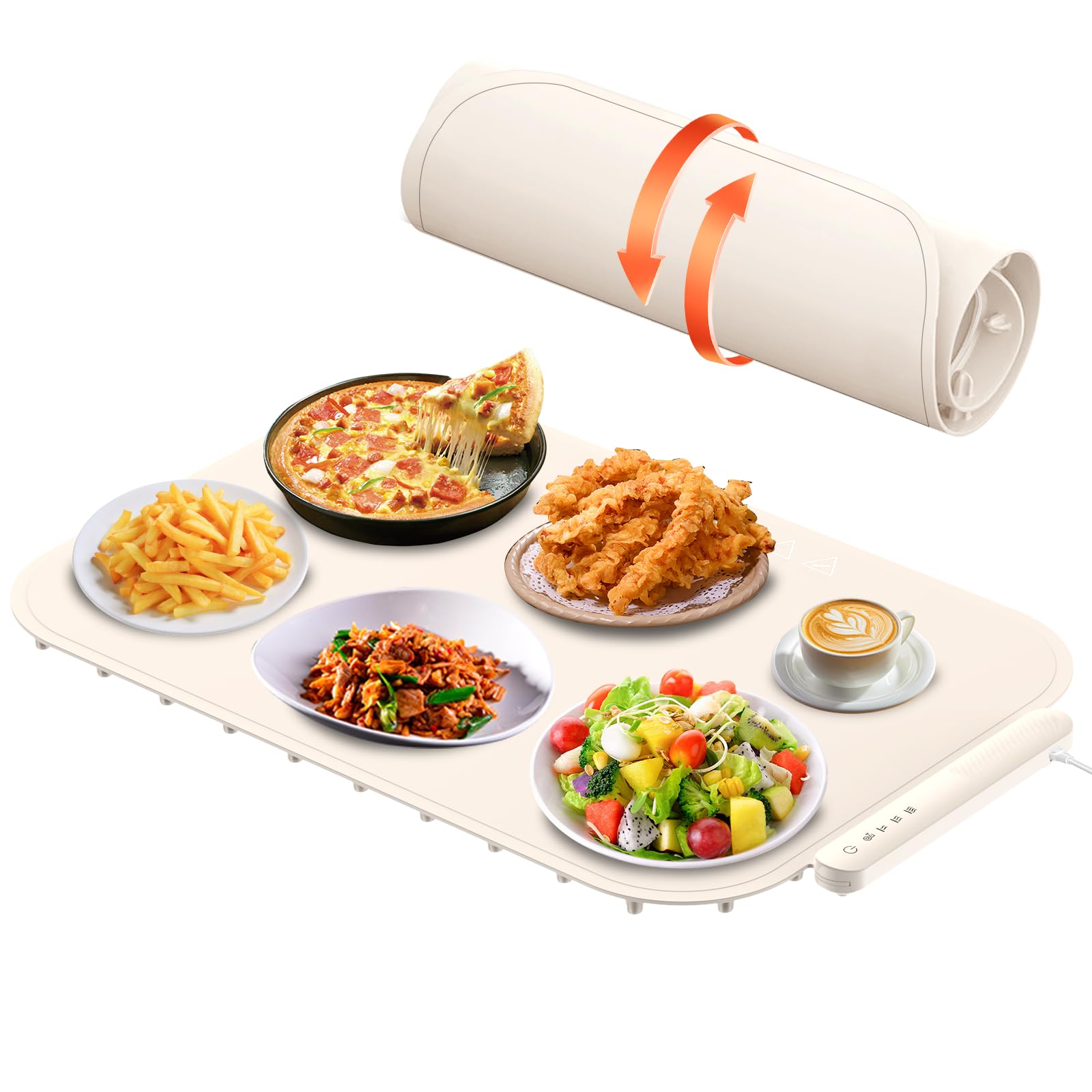 Electric Food Warming Mat – Rollable Silicone Tray, Beige