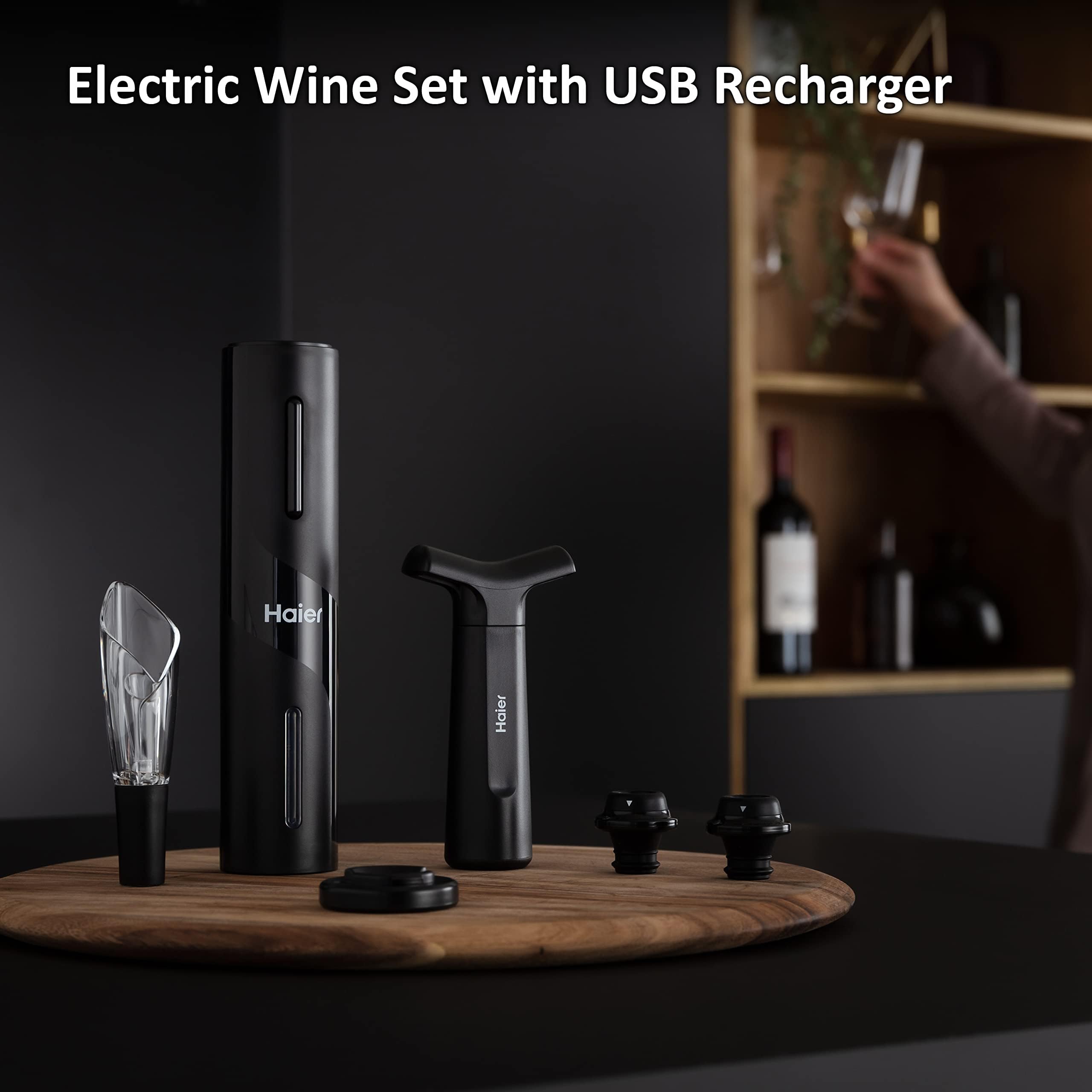 Haier 6-in-1 Electric Wine Opener Set | USB Rechargeable Gift Kit