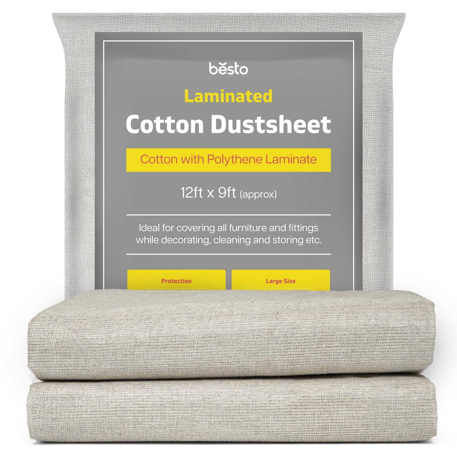 Jolof Store Waterproof Laminated Cotton Dust Sheets, 12ft x 9ft (2 Pack)