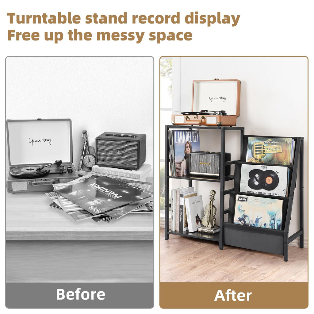 Bikoney 3-Tier Record Player Stand | Vinyl Storage Table for 200 Albums