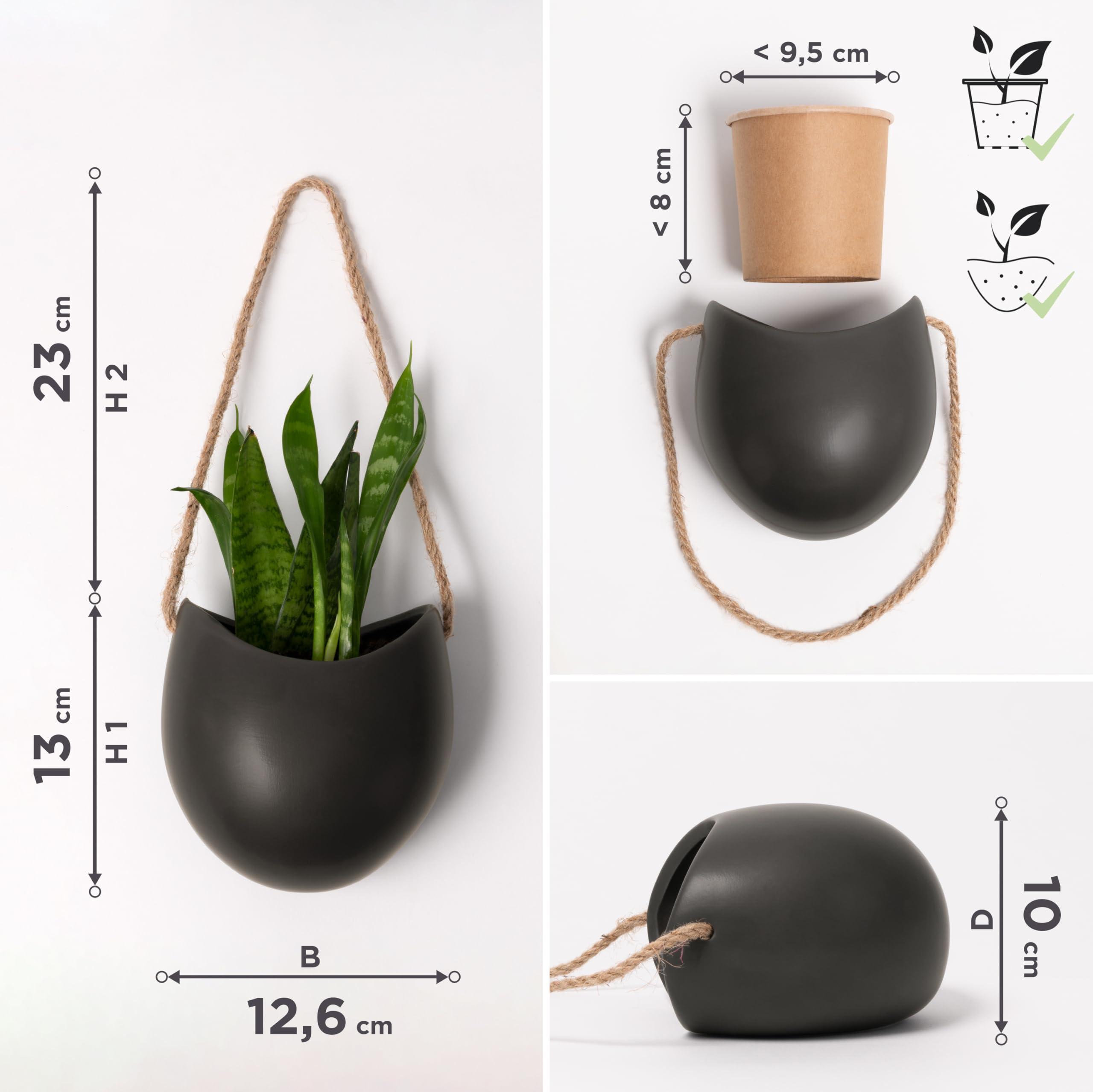 Kazai Ellie Hanging Ceramic Wall Planters – 3 Piece Set for Succulents