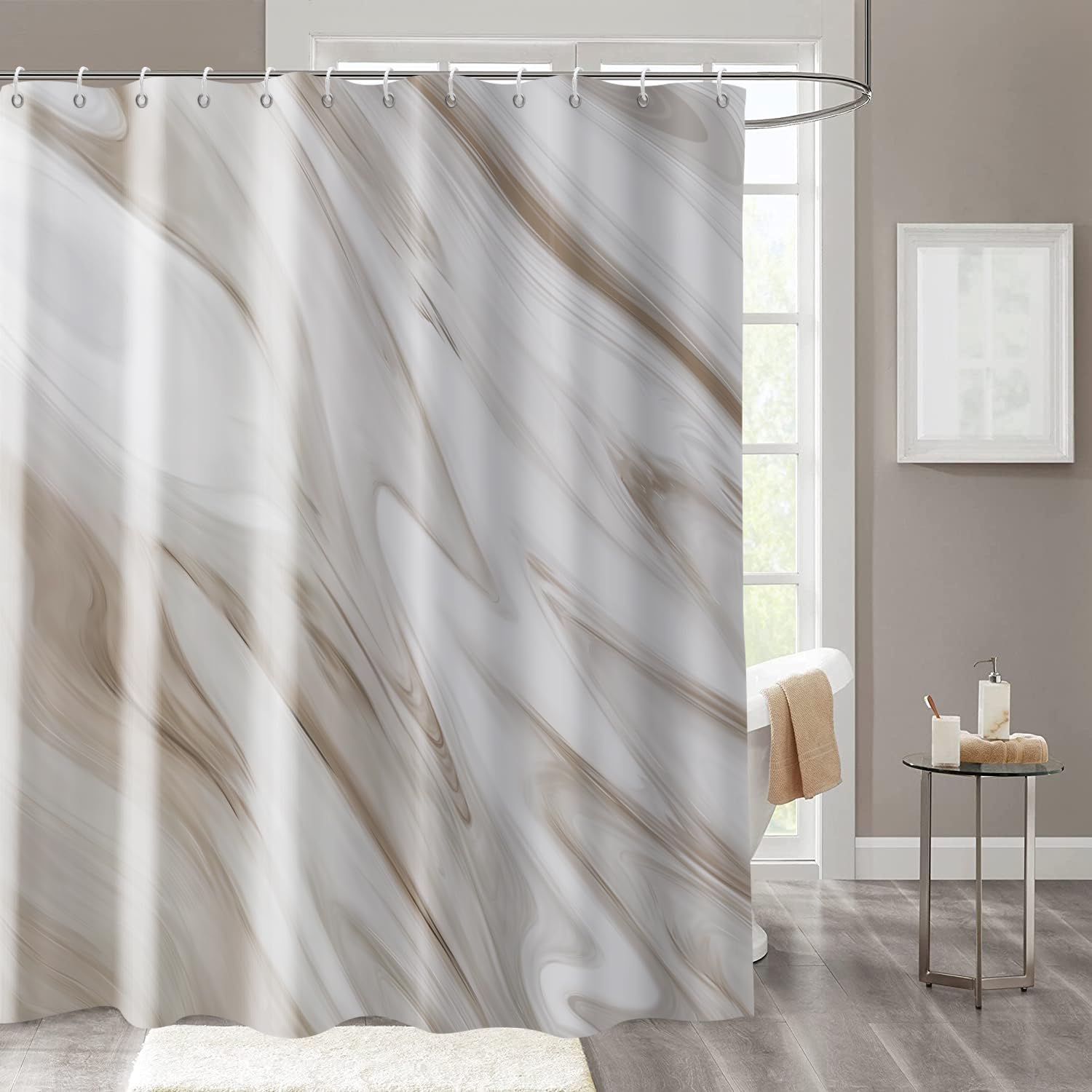 GCIREC Brown Marble Shower Curtain | Modern Abstract Waterproof Fabric