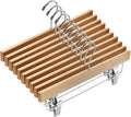 20pcs Wooden Trouser Hangers, 35cm Natural Skirt Coat Hangers with Clips - image 1