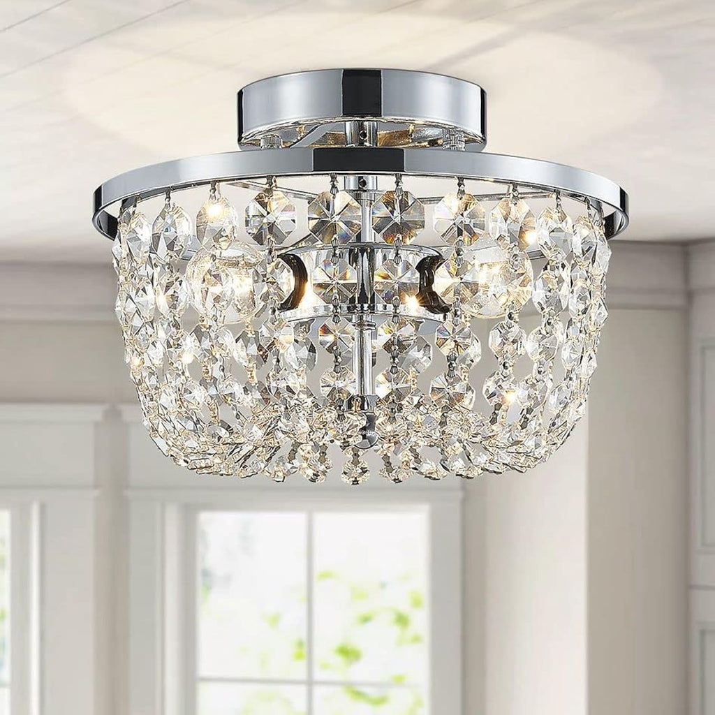 WUZUPS Modern Crystal Chandelier – Chrome Semi-Flushmount Ceiling Light
