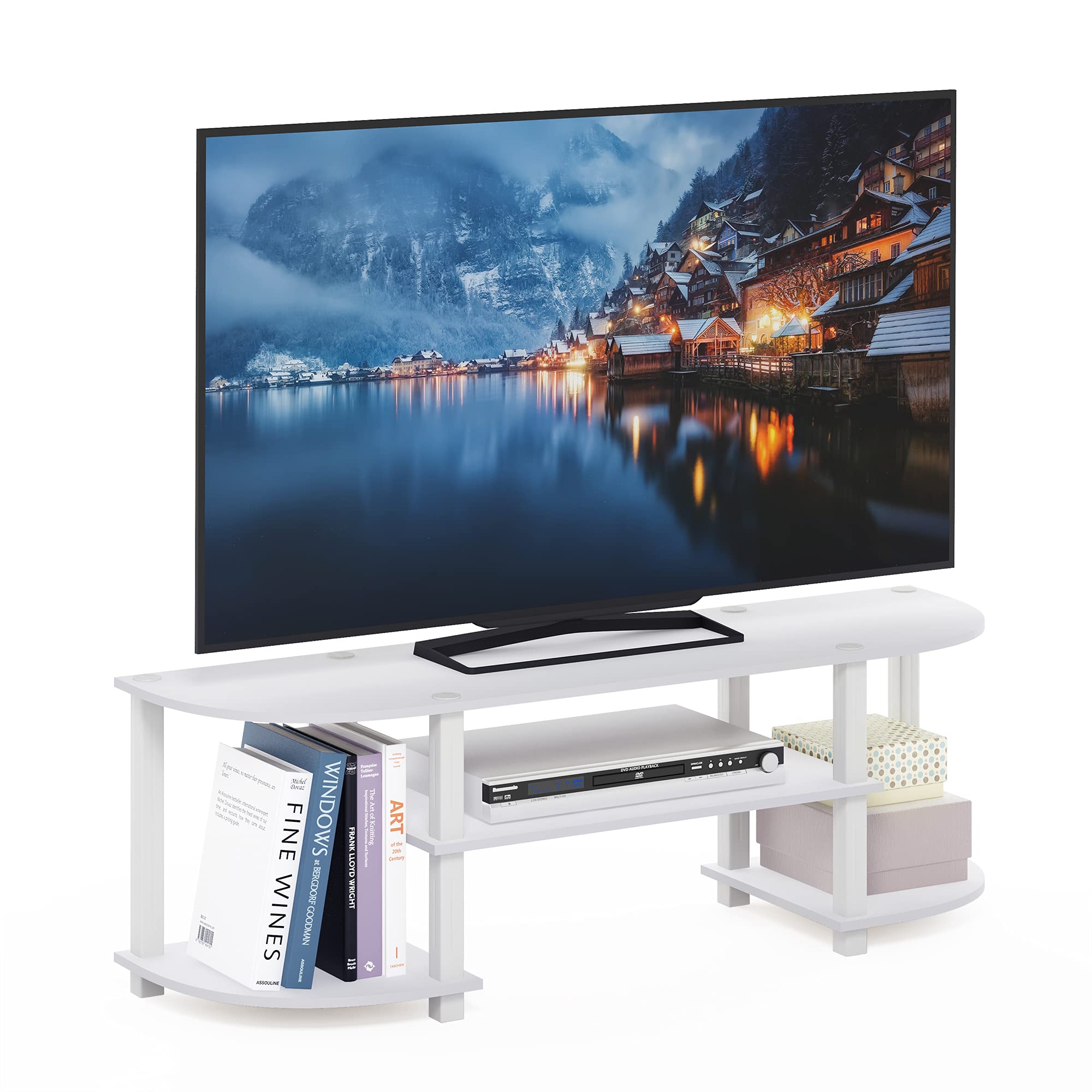 Furinno Wide TV Stand – White Entertainment Centre for 55" TVs
