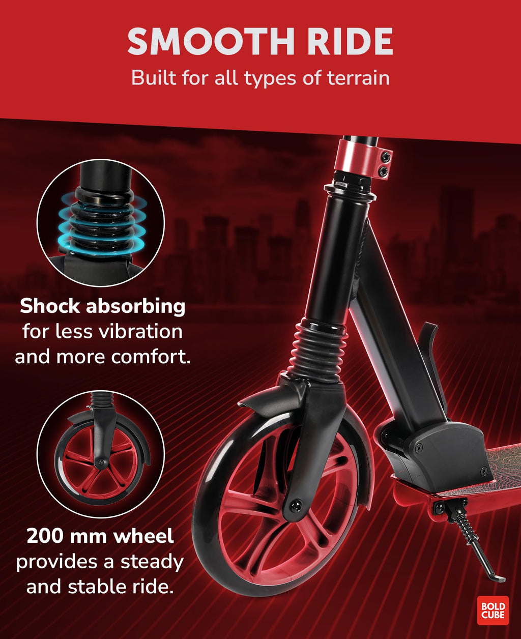 BOLDCUBE Big 2 Wheel Scooter for Kids & Teens – 200mm Wheels, Burgundy