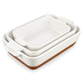 MALACASA Ceramic Casserole Dishes - 3-Piece Rectangular Baking Pan Set, Khaki