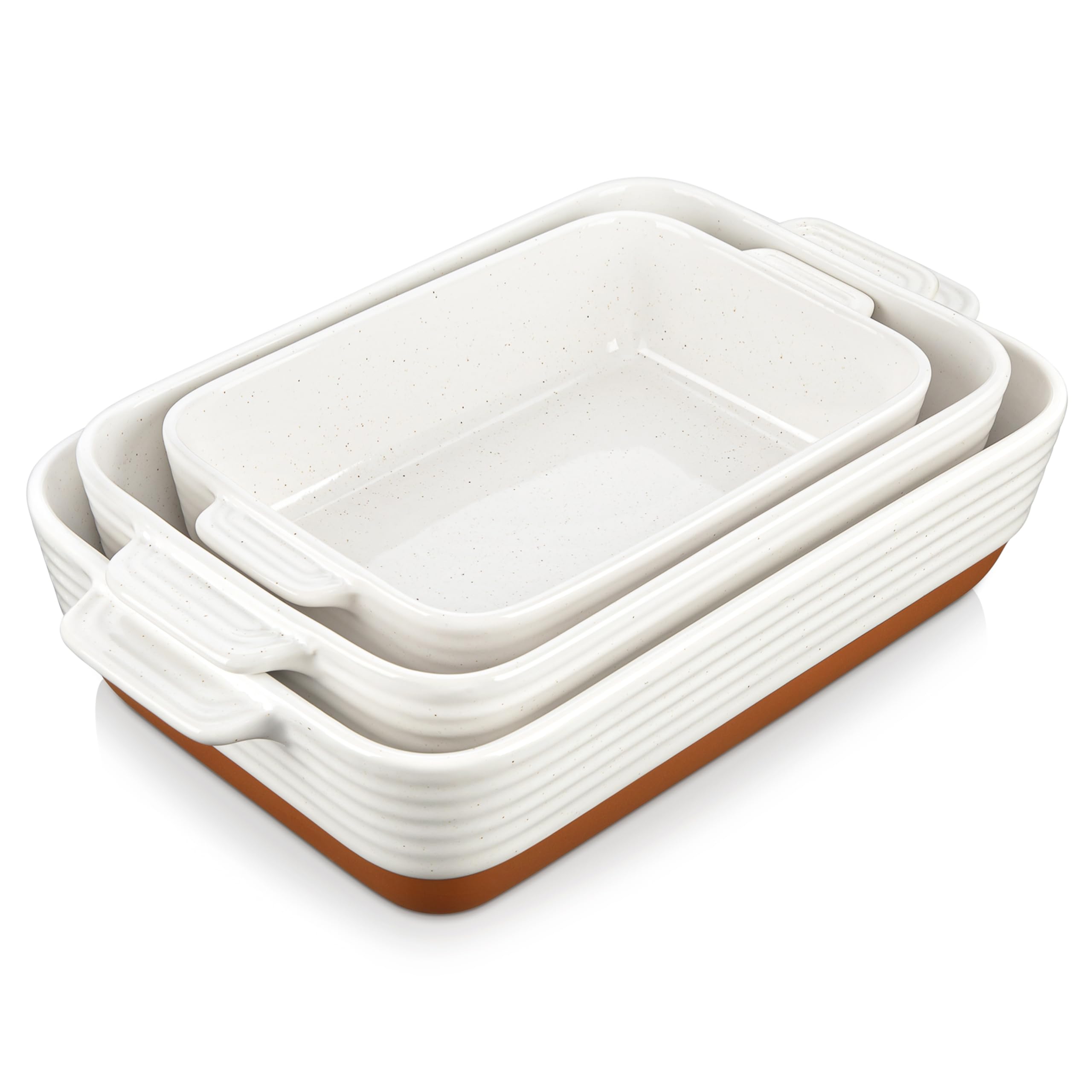 MALACASA Ceramic Casserole Dishes - 3-Piece Rectangular Baking Pan Set, Khaki