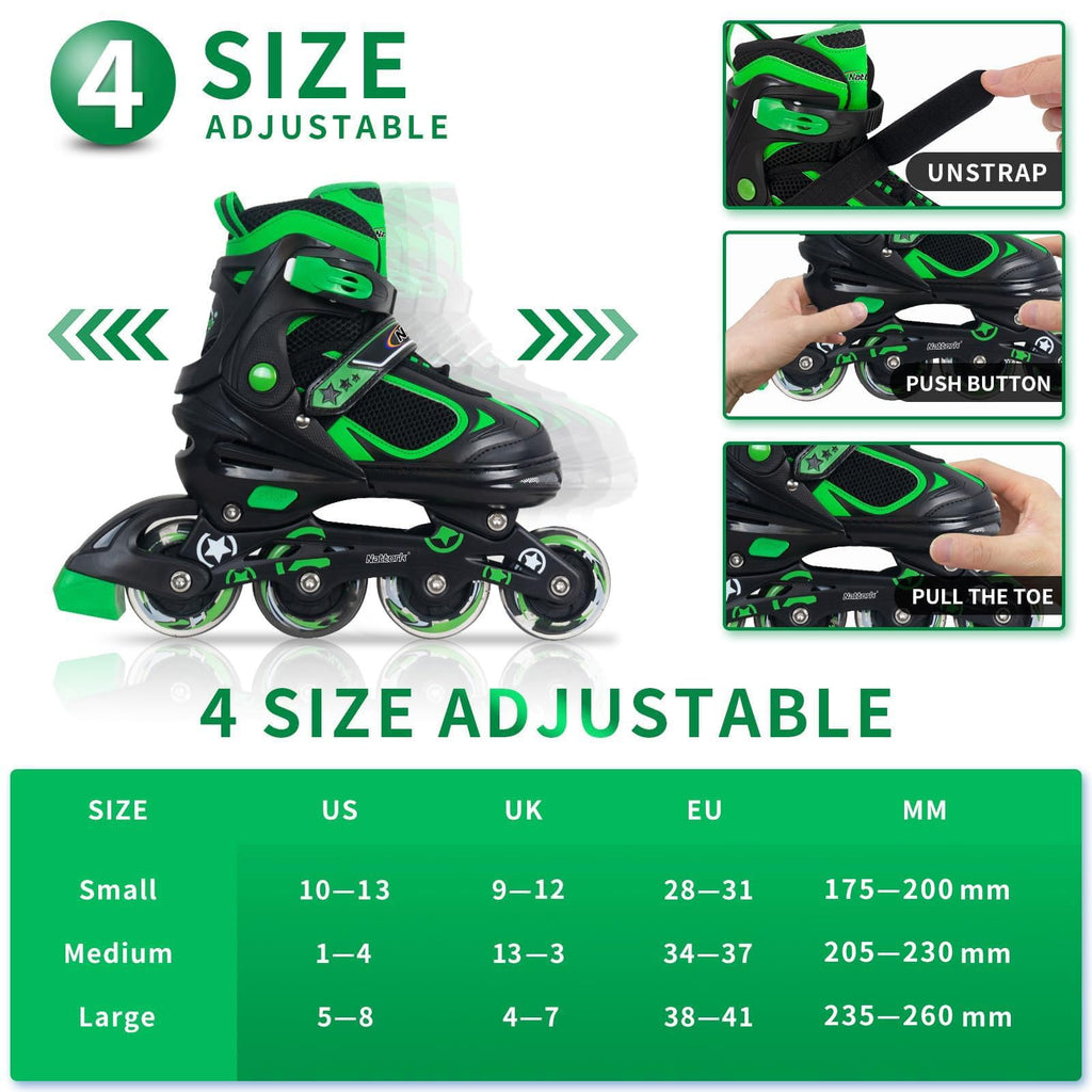 Nattork Kids Inline Skates – Adjustable Rollerblades with Light Up Wheels