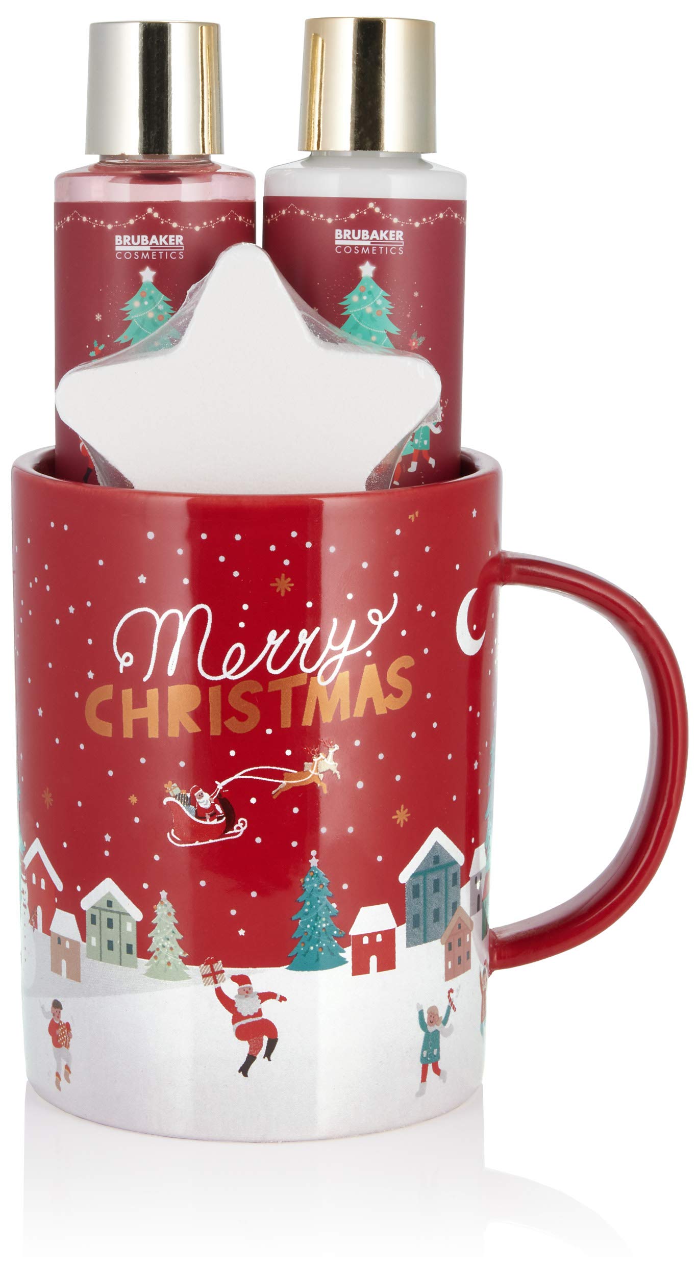 BRUBAKER Winter Berry 4-Piece Bath and Shower Gift Set with Ceramic Mug